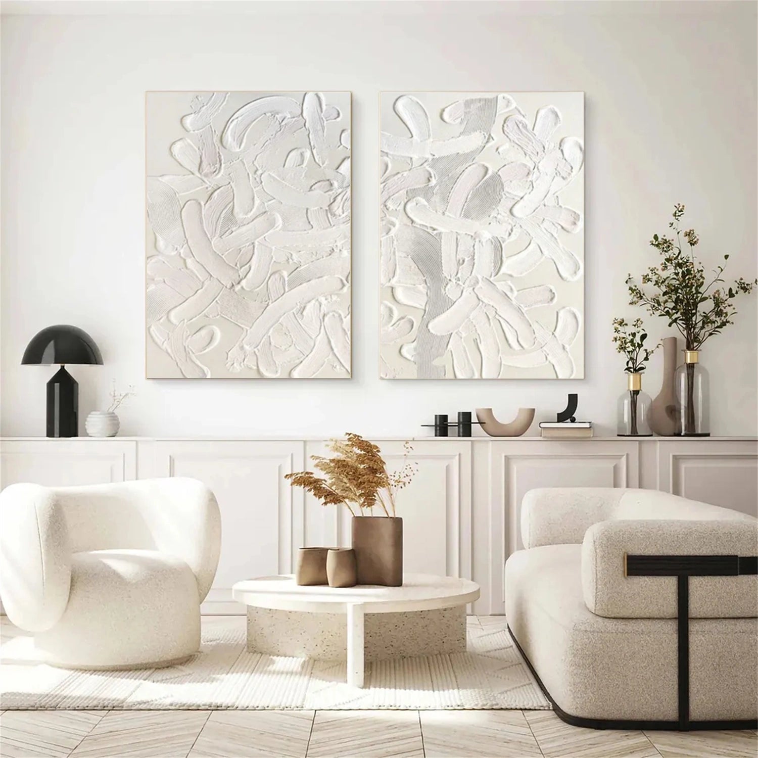 White Minimalist Textured Canvas Art Set of 2 #MM291