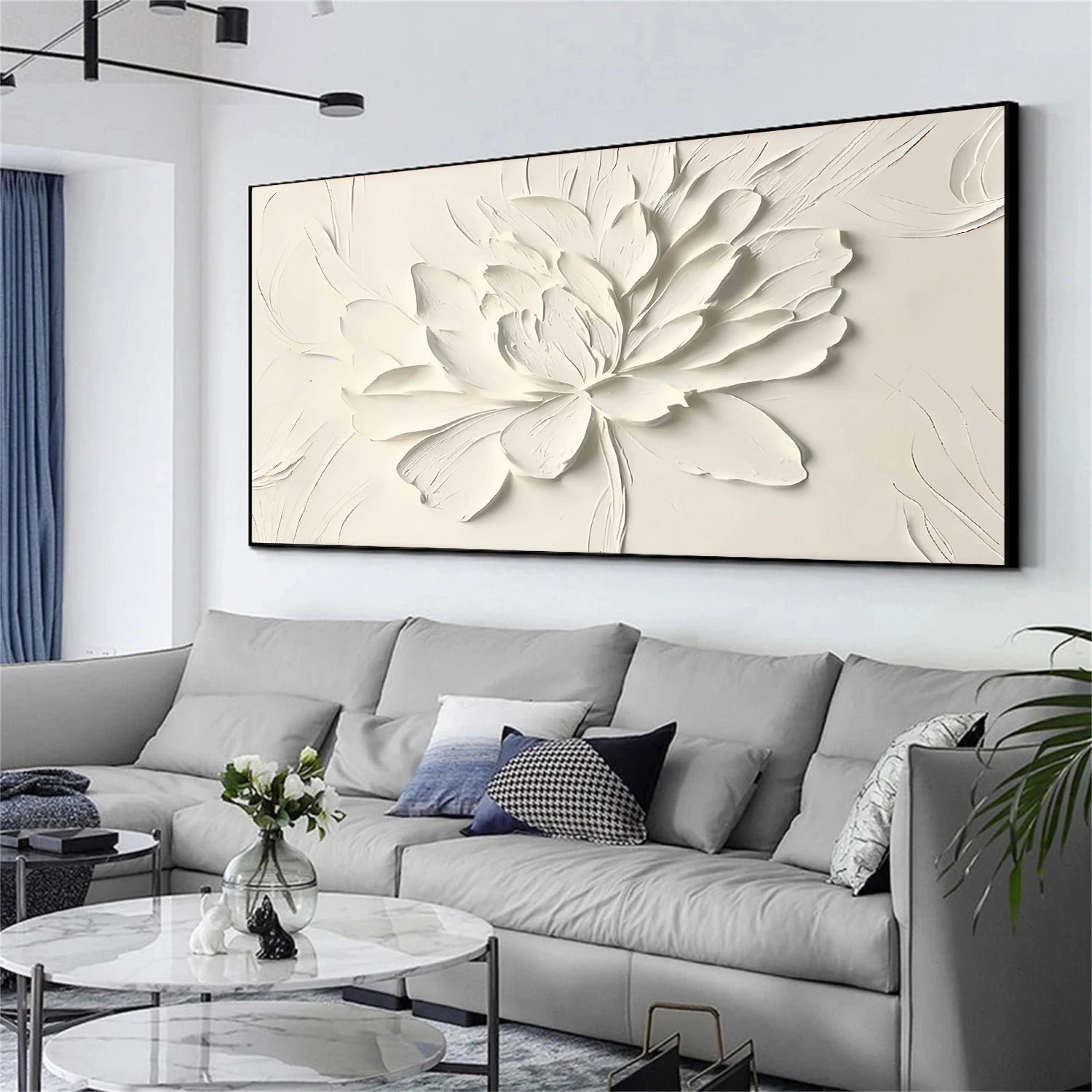 White Flower & Tree Abstract Textured Wall Art #ML138
