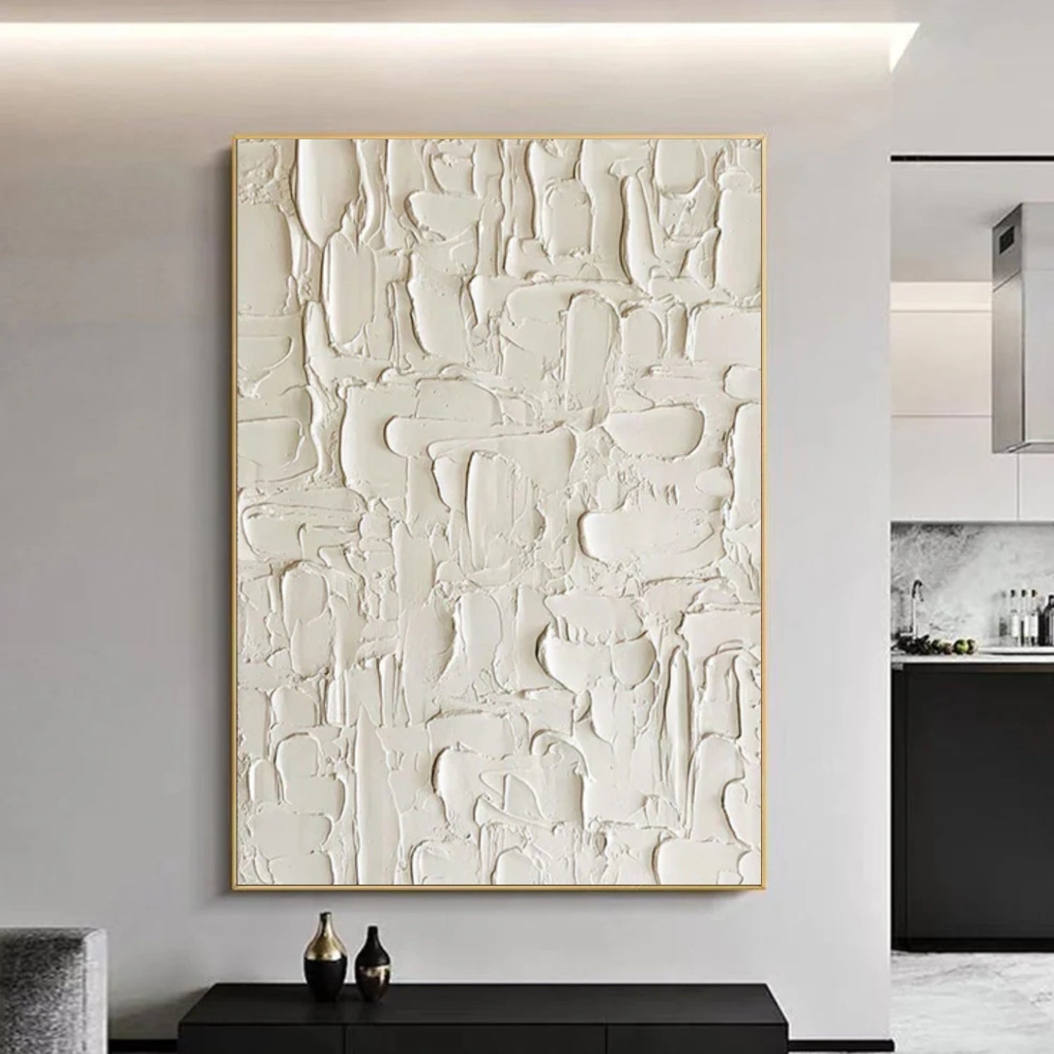 White Minimalist Textured Canvas Art #MM287