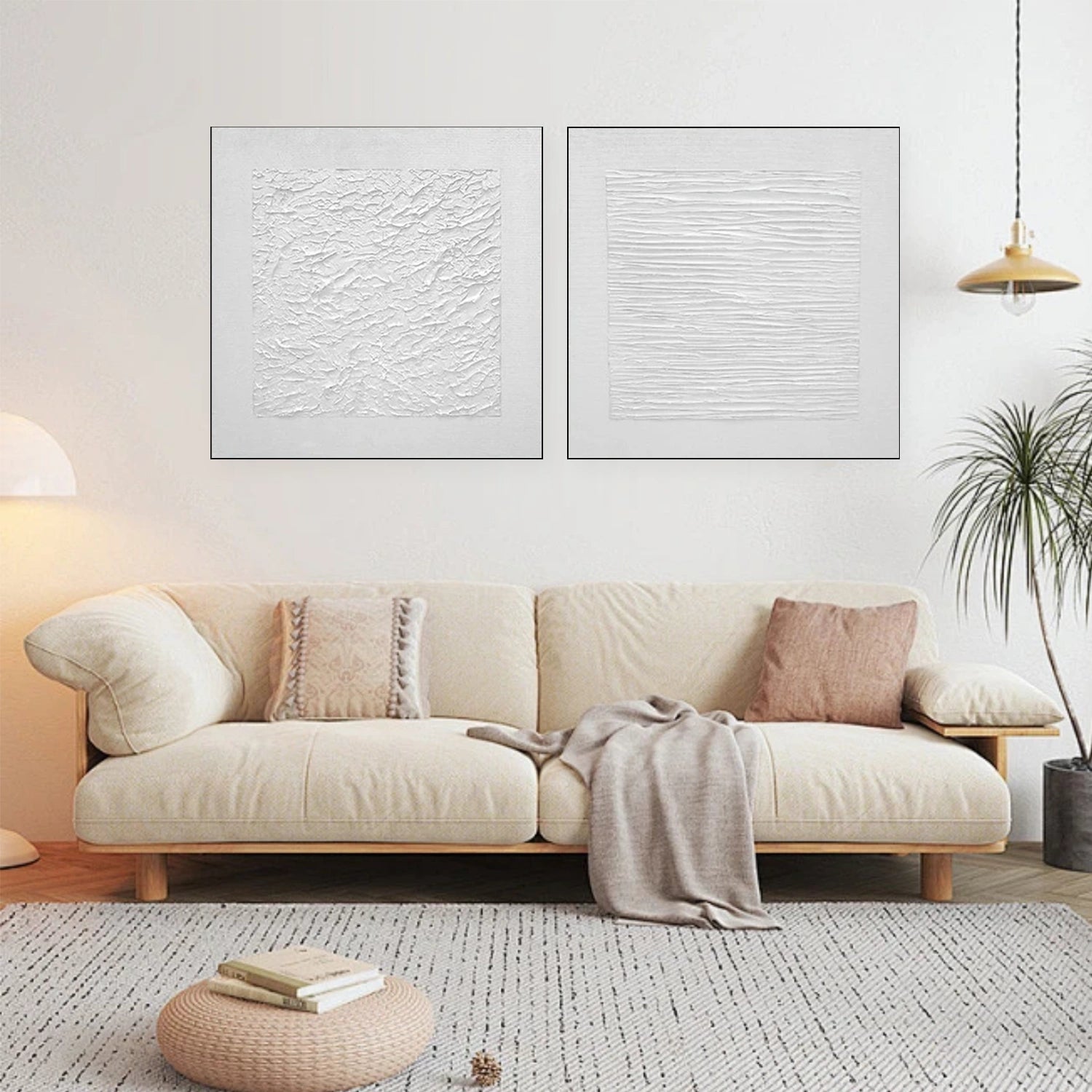 White Minimalist Textured Canvas Art Set of 2 #MZ106