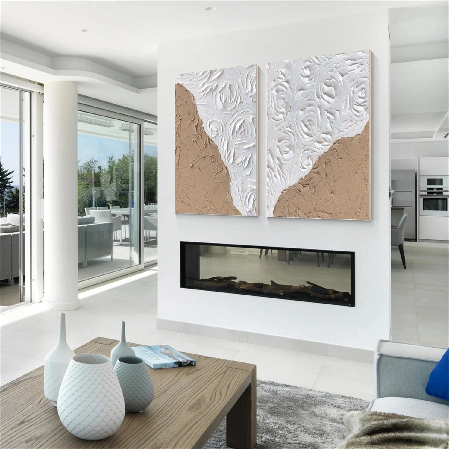 White and Brown Minimalist Textured Art Set of 2 #MM236