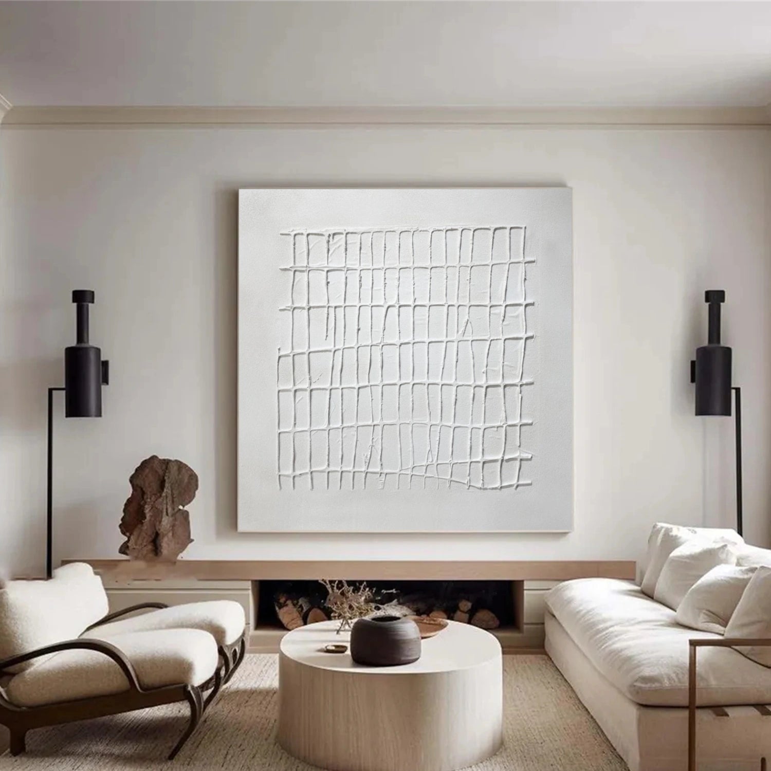 White Minimalist Textured Canvas Art #MM288