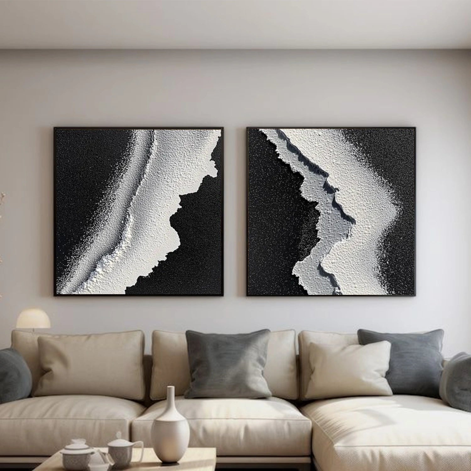 Black and White Minimalist Textured Canvas Art Set of 2 #MZ118