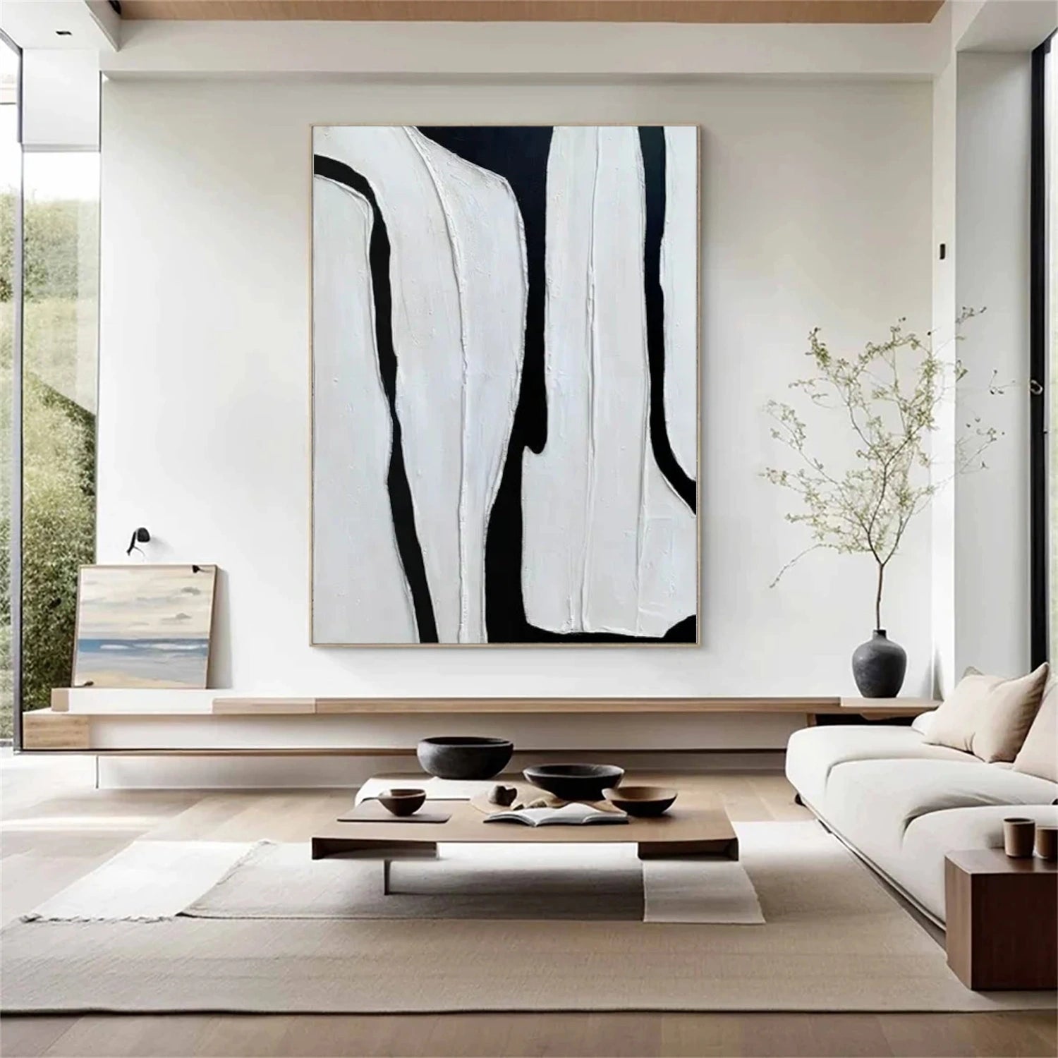 Black and White Minimalist Textured Canvas Art #MZ114