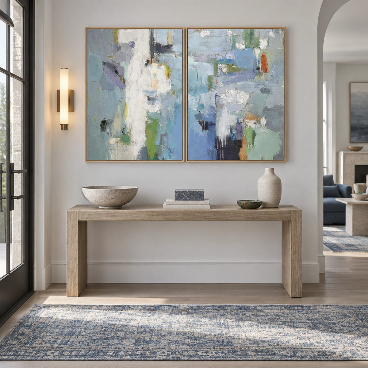 Blue Abstract Canvas Art Set of 2 #WS1152