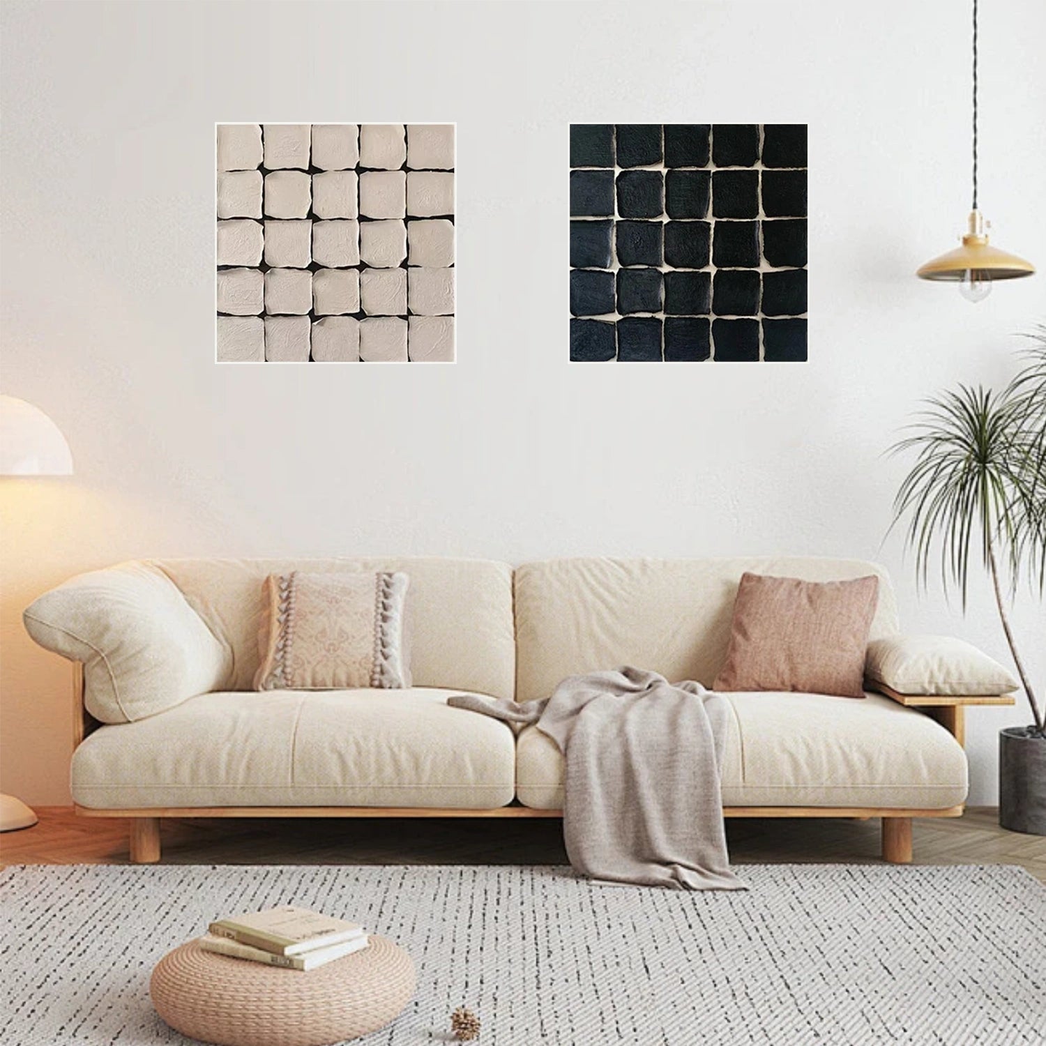 Black and Beige Minimalist Textured Canvas Art Set of 2 #MZ100