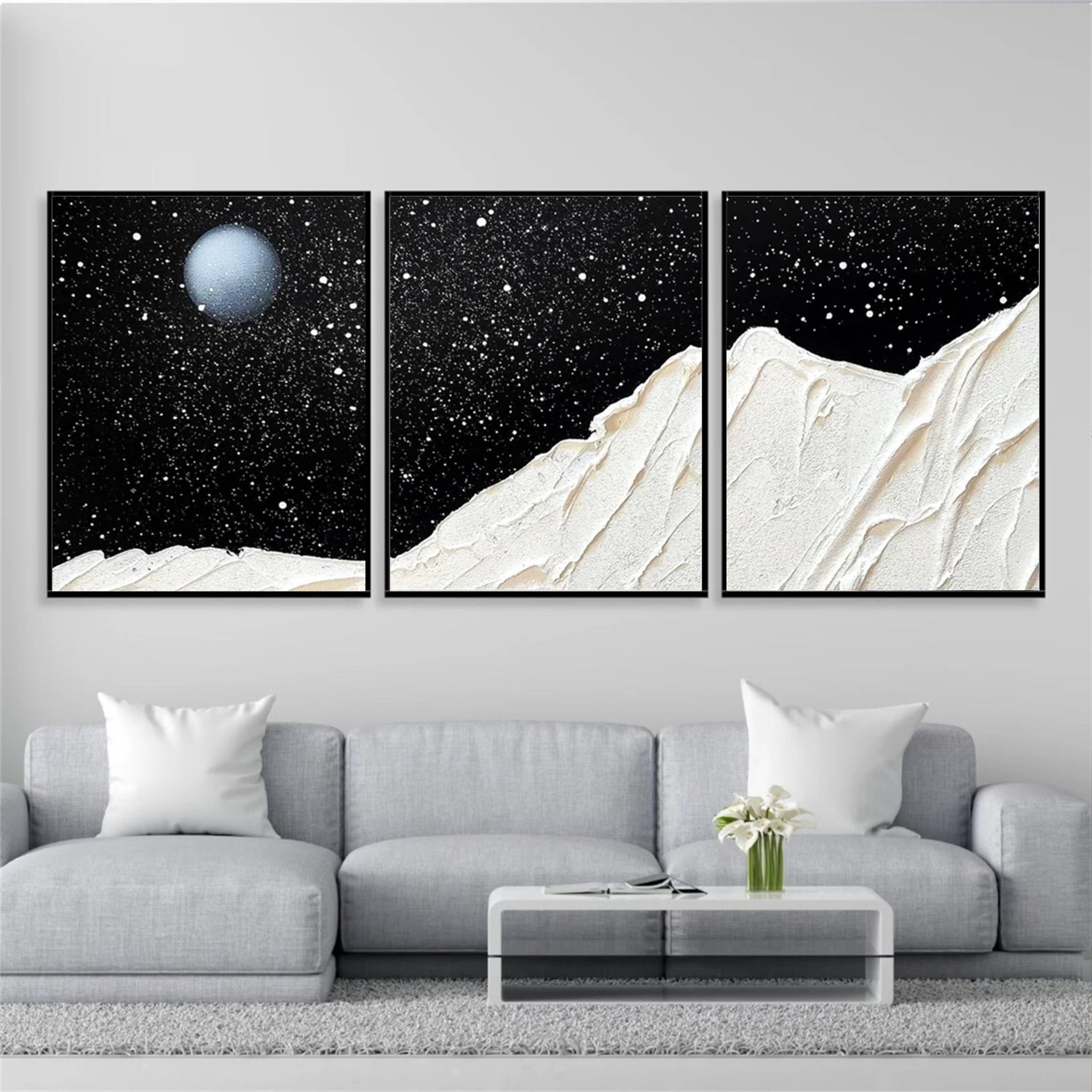 Black and White Minimalist Textured Canvas Art Set of 3 #MM269