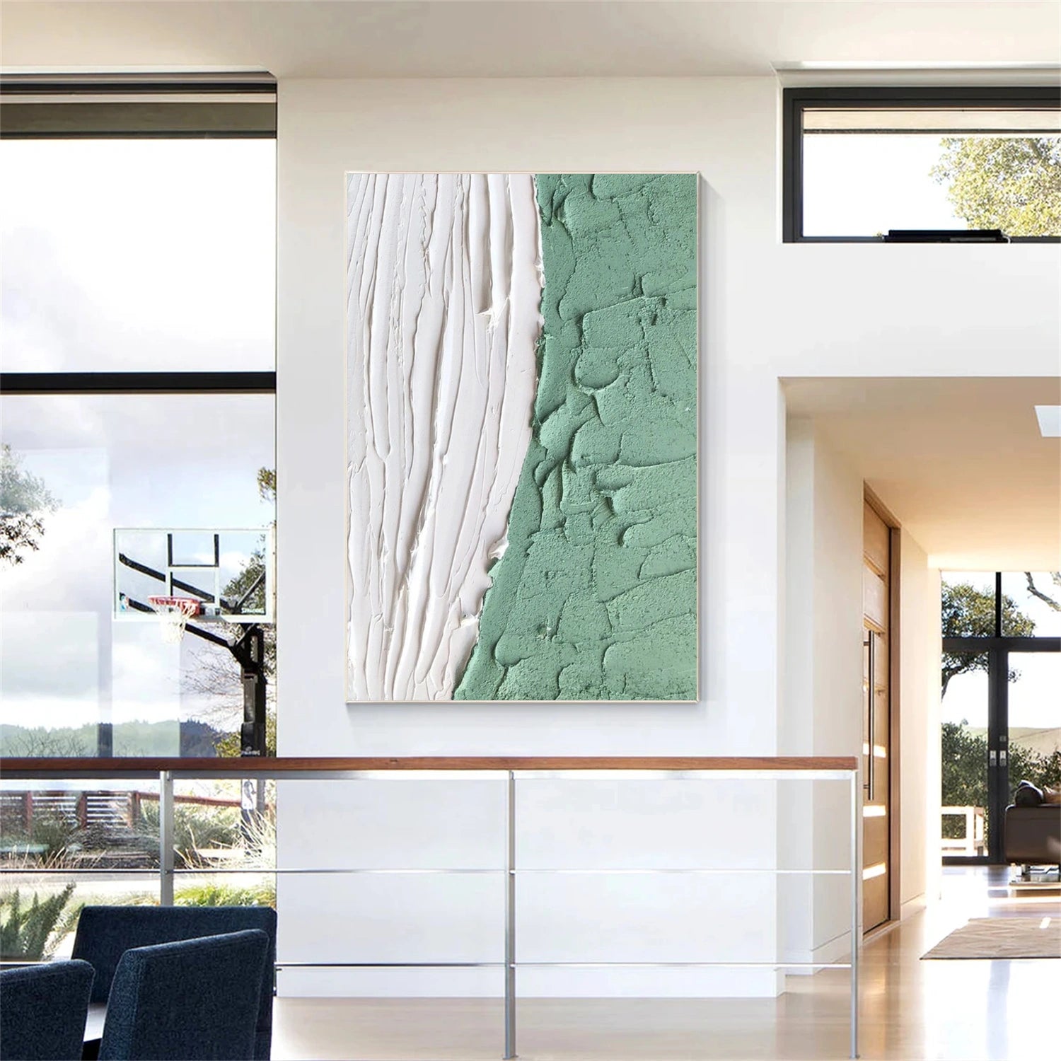 White and Green Minimalistic Textured Art #MM230