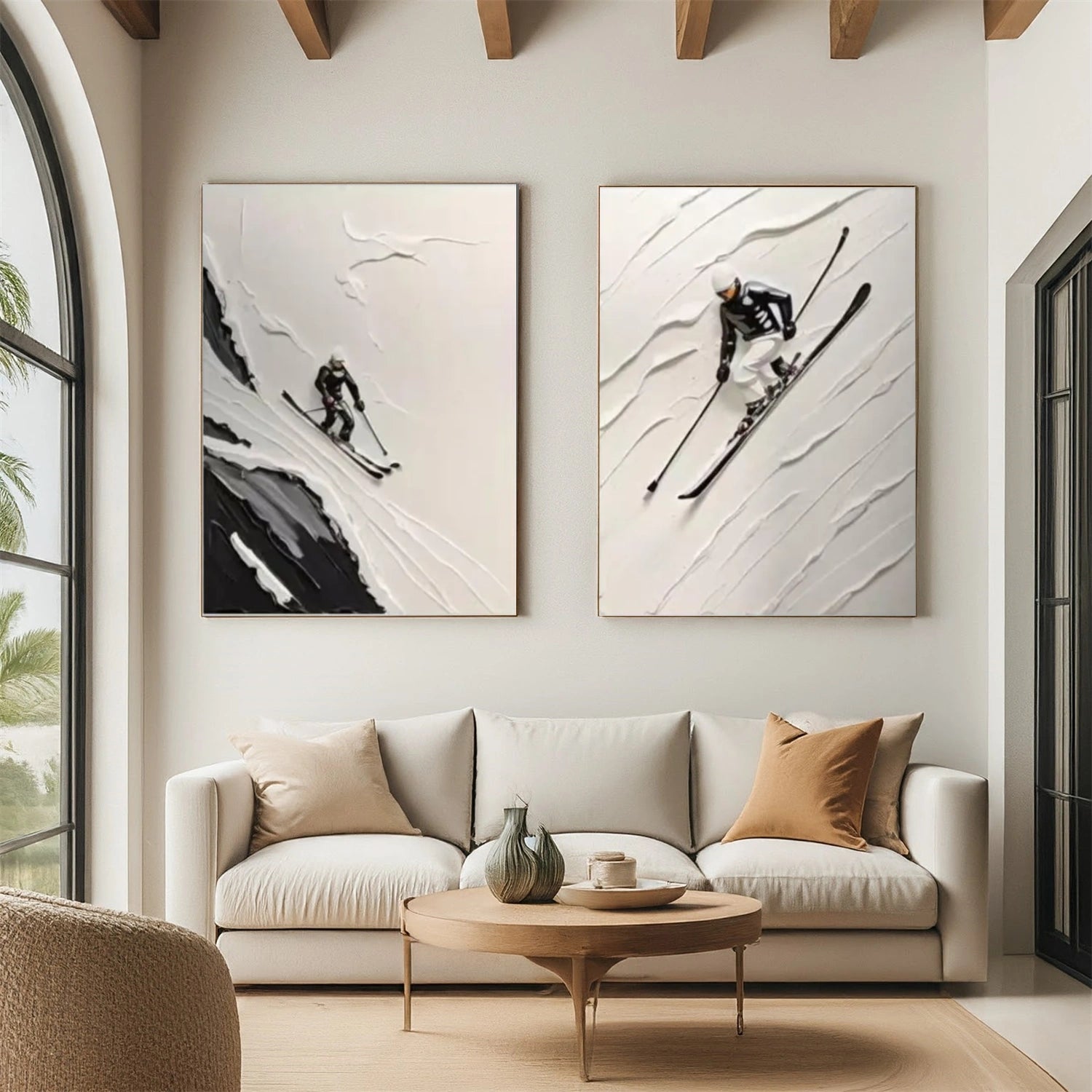 Skiing Sport Textured Wall Art Set of 2 #SA039