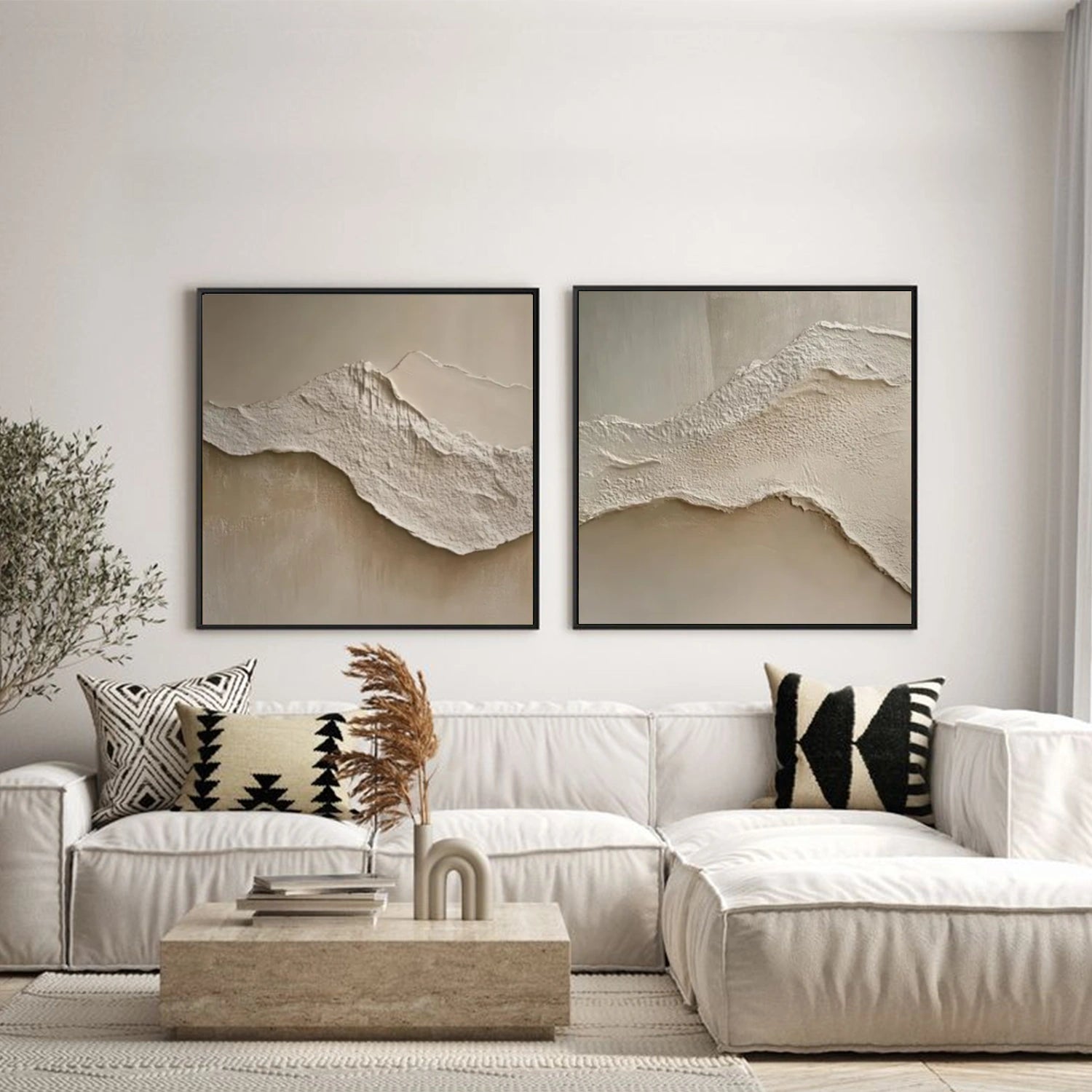 Beige and Brown Minimalist Textured Canvas Art Set of 2 #MZ117