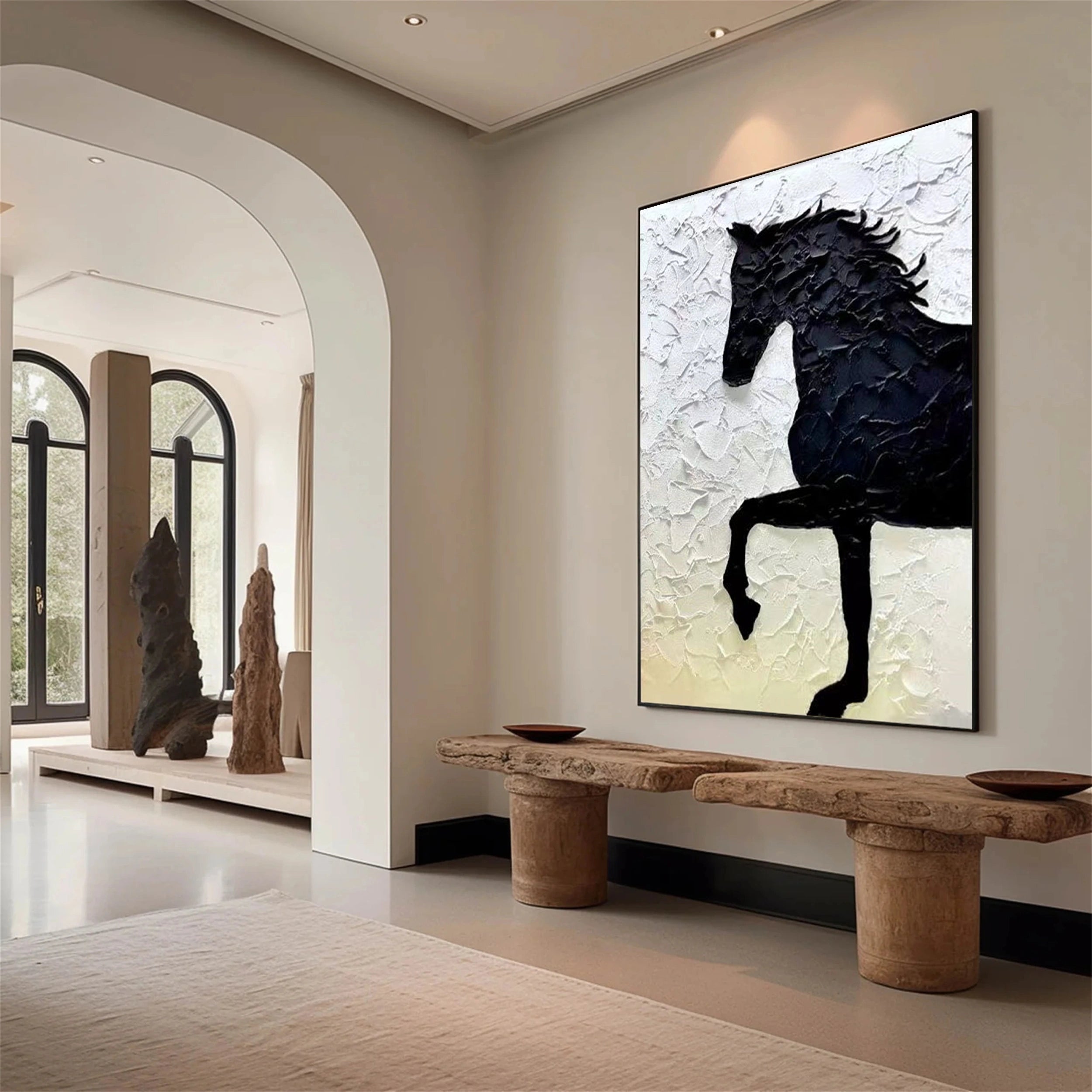 White And Black Horse Abstract Animal Wall Art #AL015