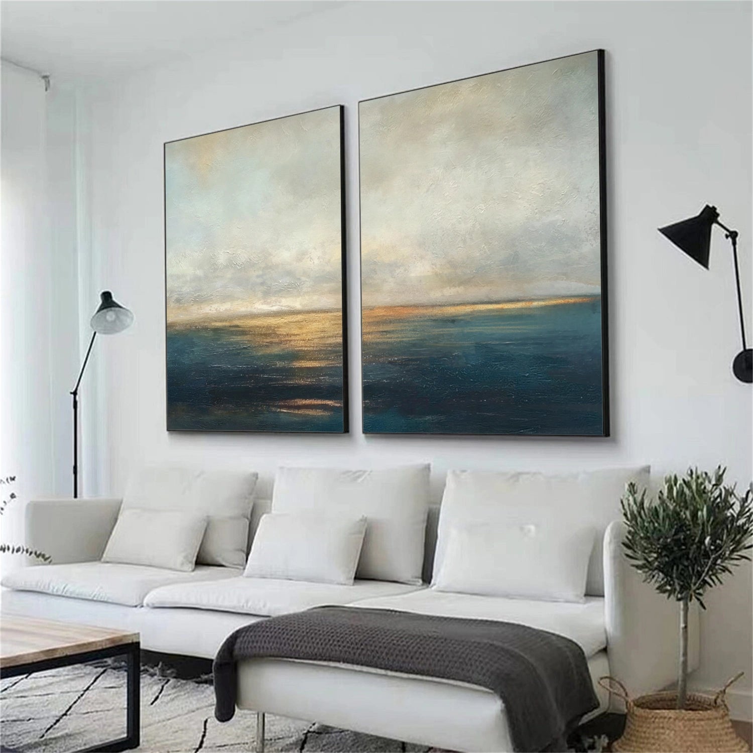 Blue and Gold Abstract Canvas Art Set of 2 #WS905