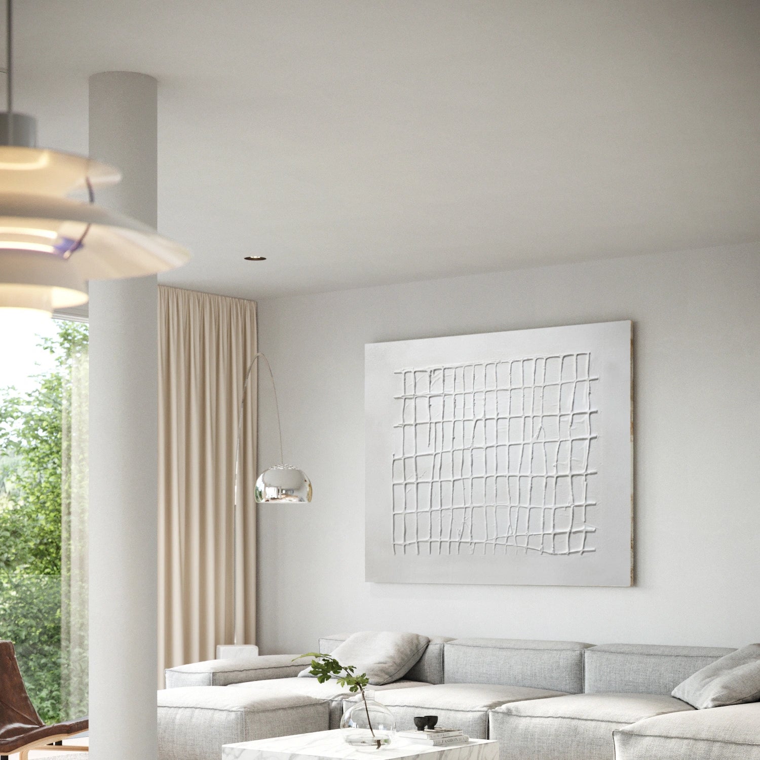 White Minimalist Textured Canvas Art #MM288