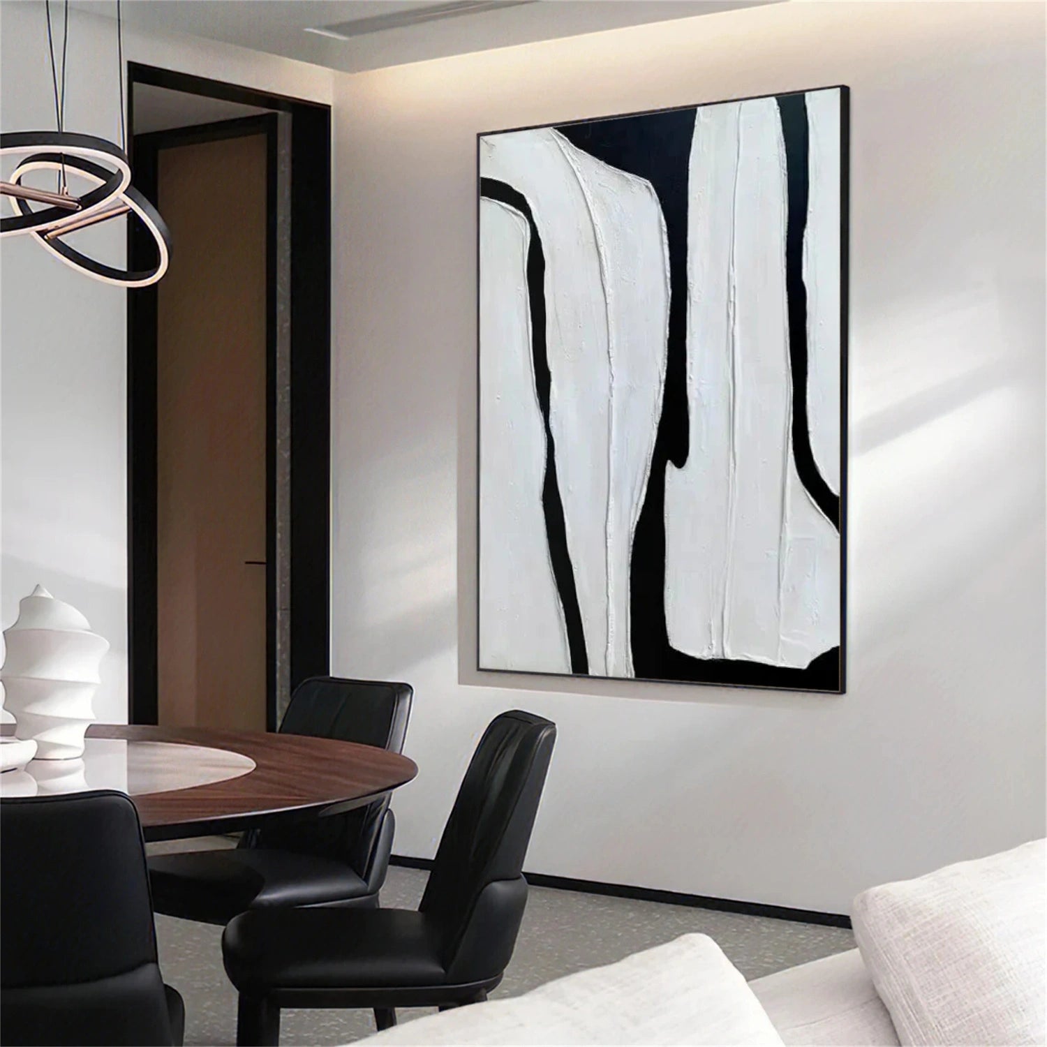 Black and White Minimalist Textured Canvas Art #MZ114