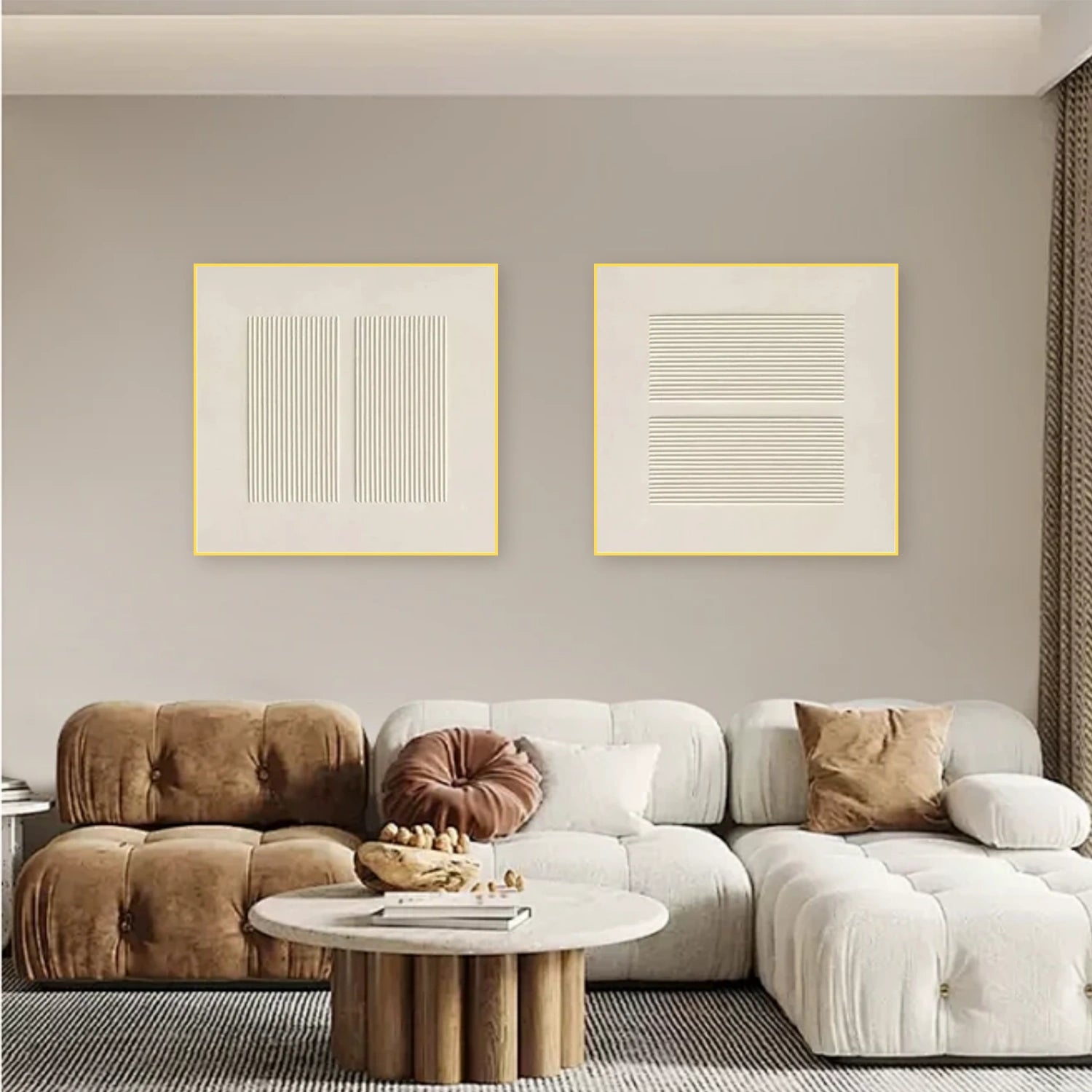 Beige Minimalist Textured Canvas Art Set of 2 #MZ108