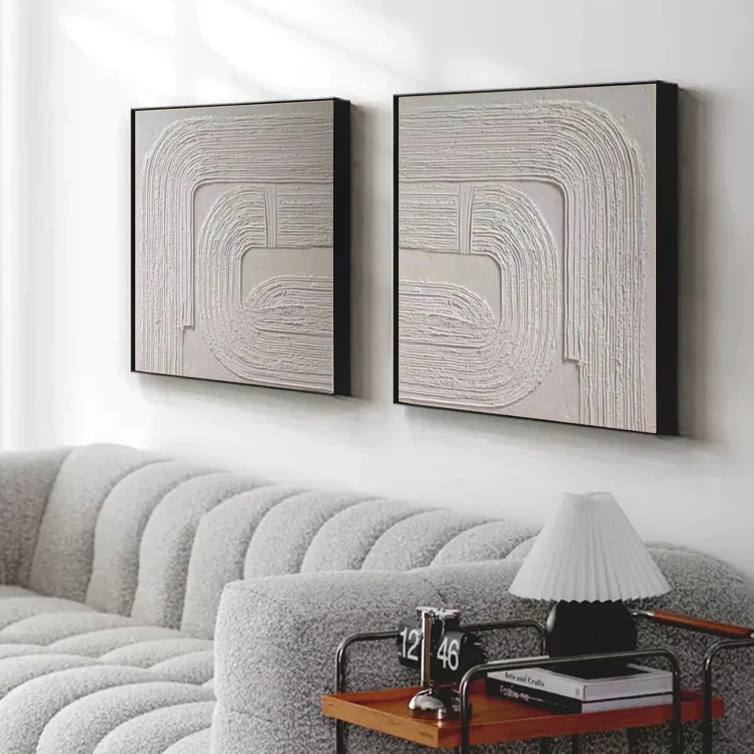 White Minimalist Textured Canvas Art Set of 2 #MZ116