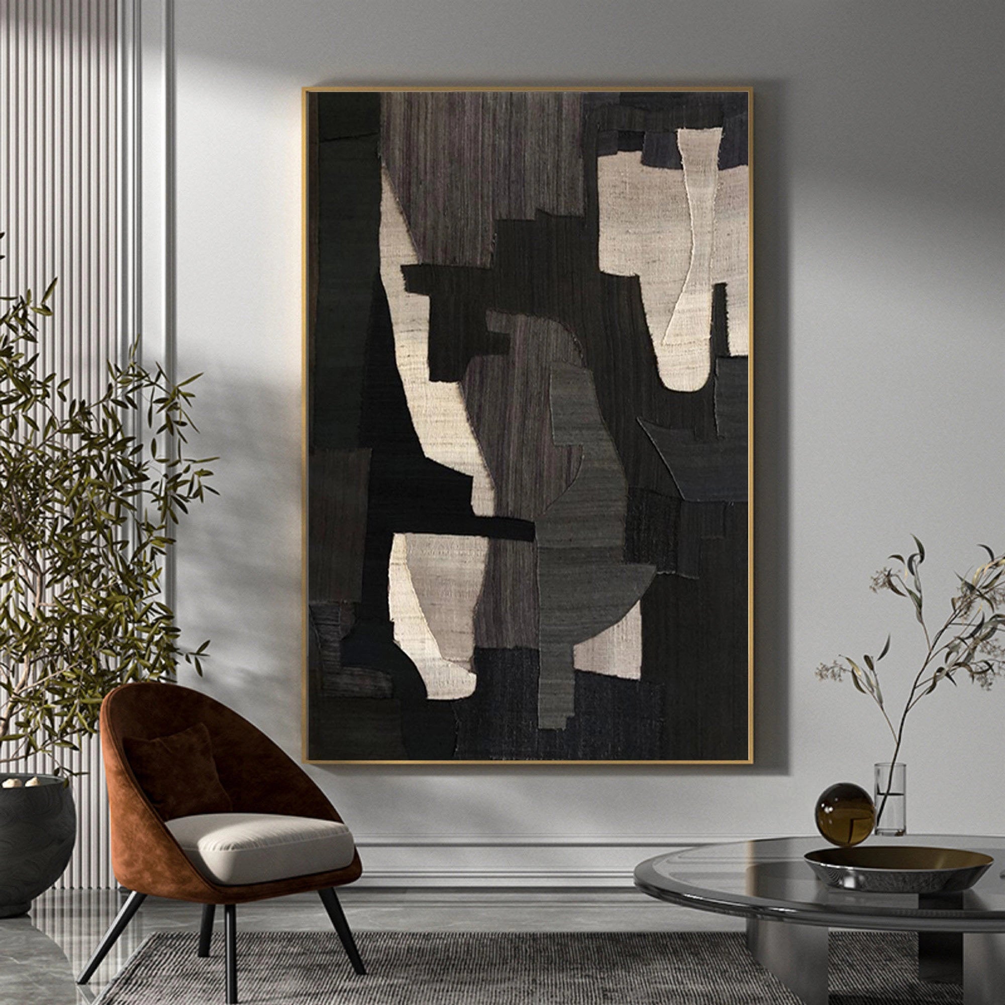 3D Textured Wabi Sabi Minimalist Wall Art Modern Abstract Painting On Canvas For Living Room/Bedroom