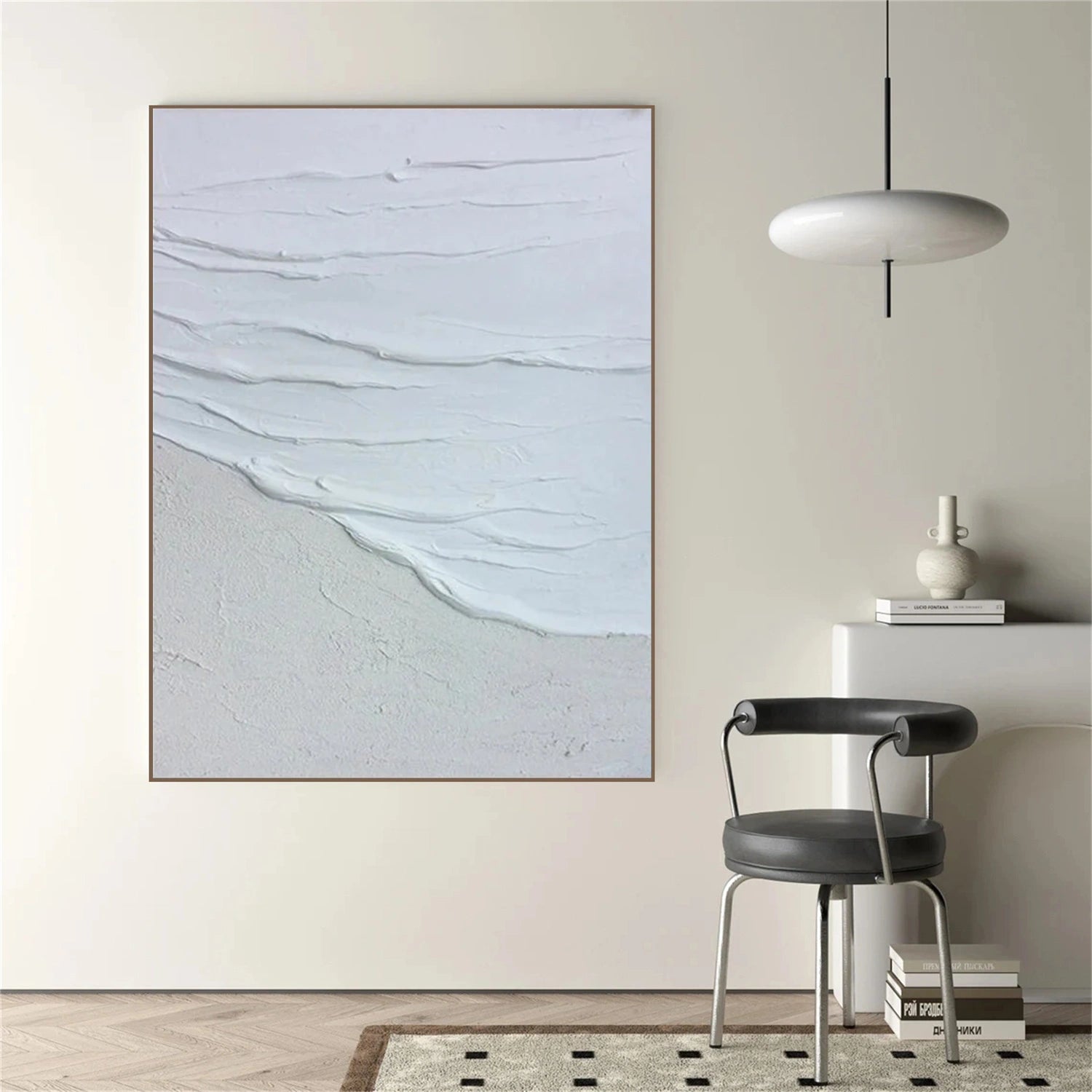 White Minimalist Textured Canvas Art #MM258
