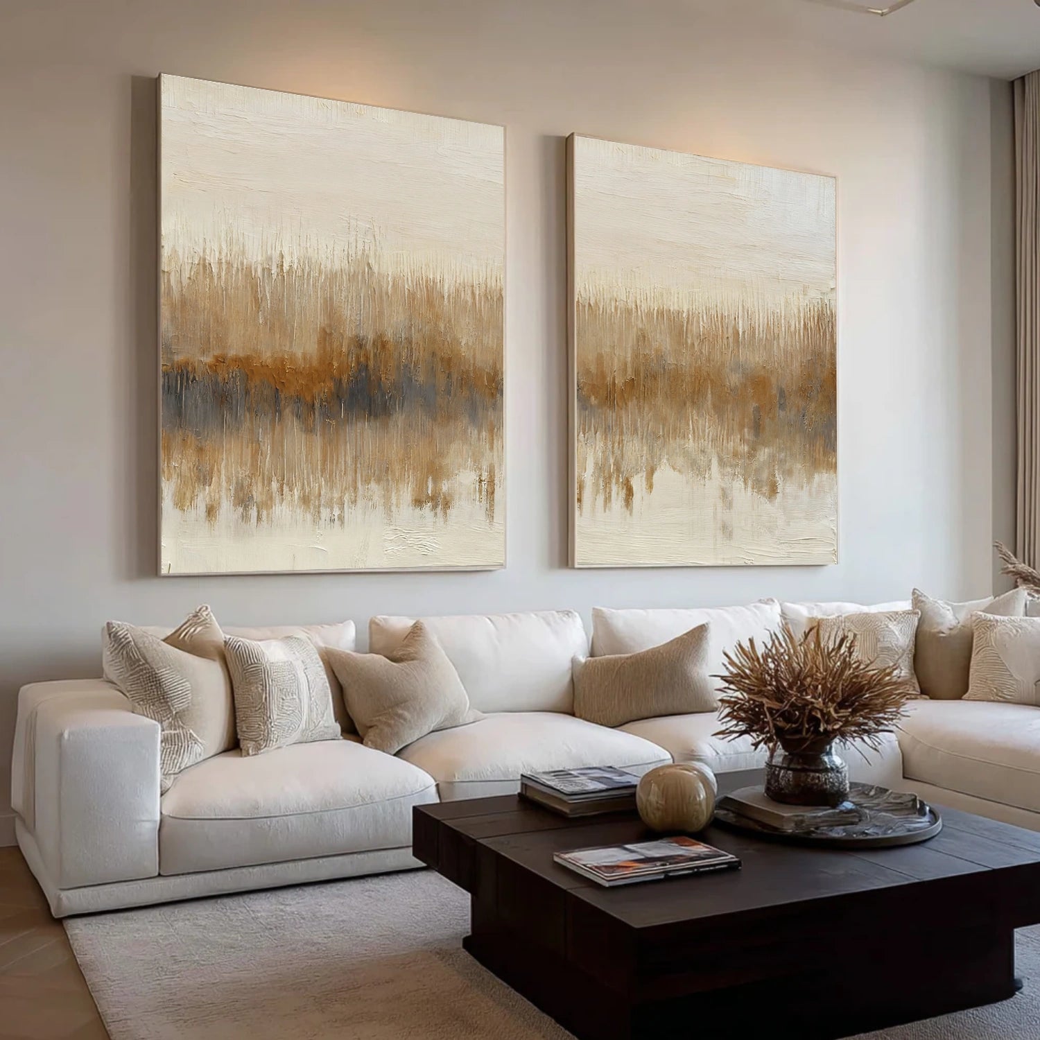 Beige and Brown Abstract Canvas Art Set of 2 #WS897