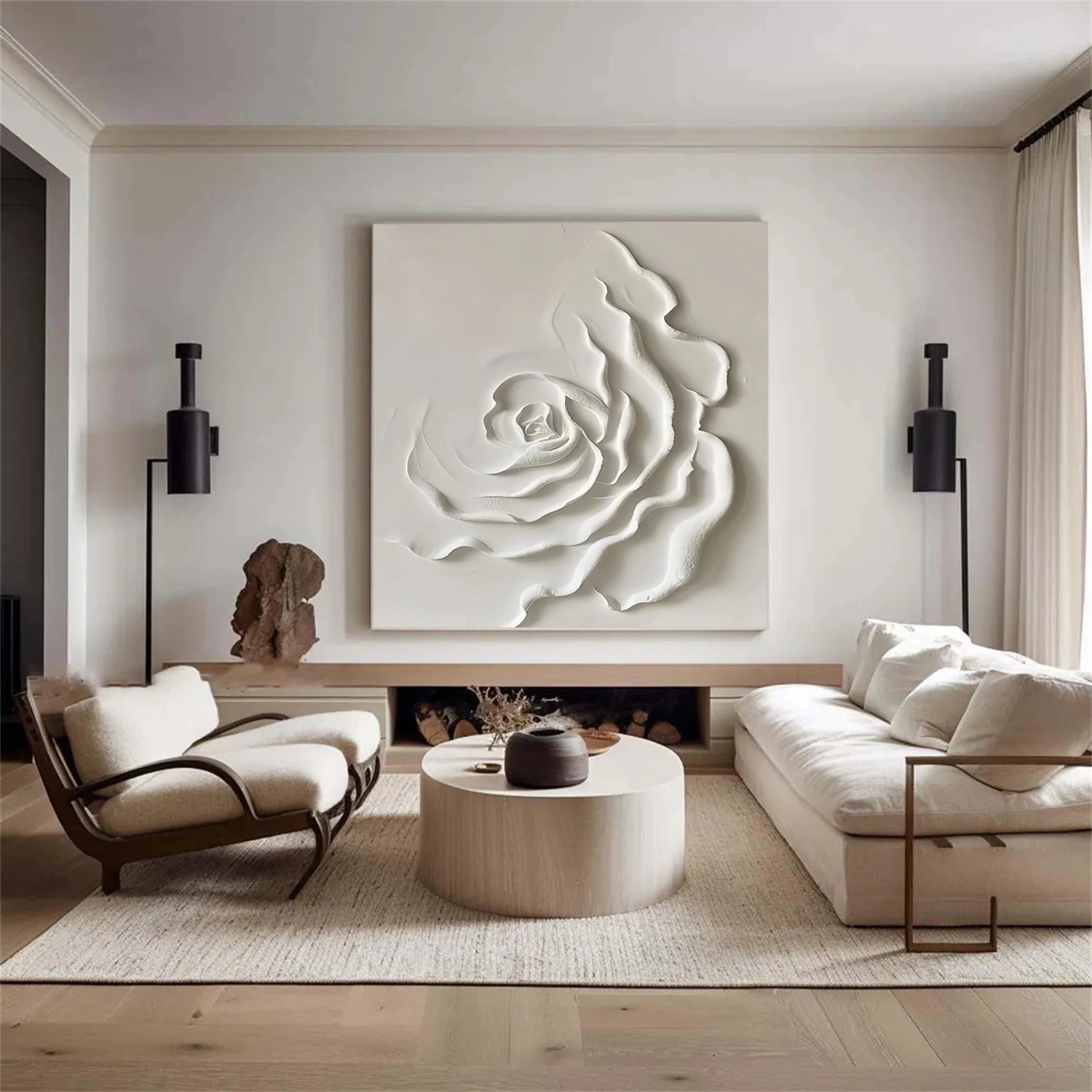 White Flower & Tree Abstract Textured Wall Art #ML135
