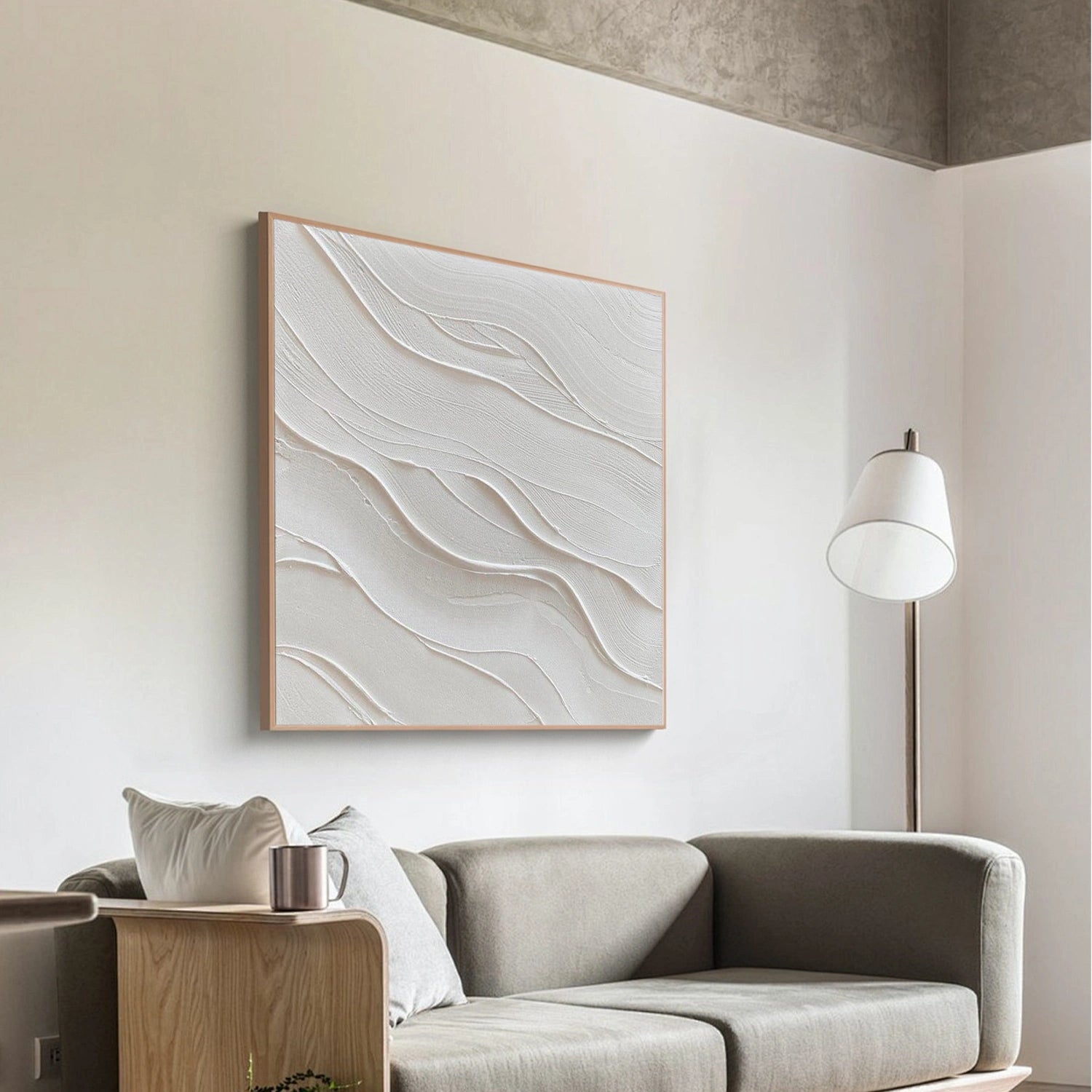 White Minimalist Textured Canvas Art #MM384
