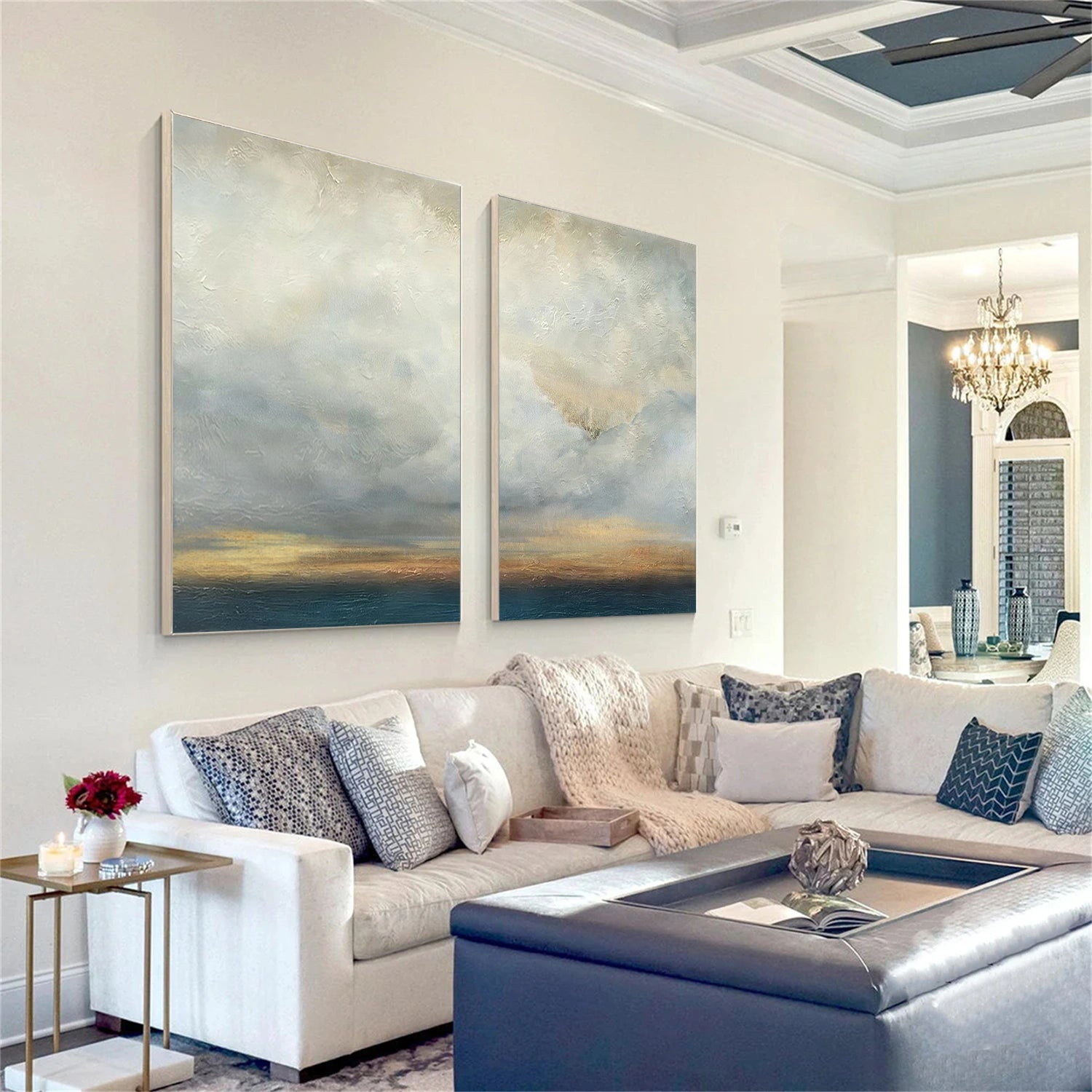 Blue and Gold Abstract Canvas Art Set of 2 #WS906