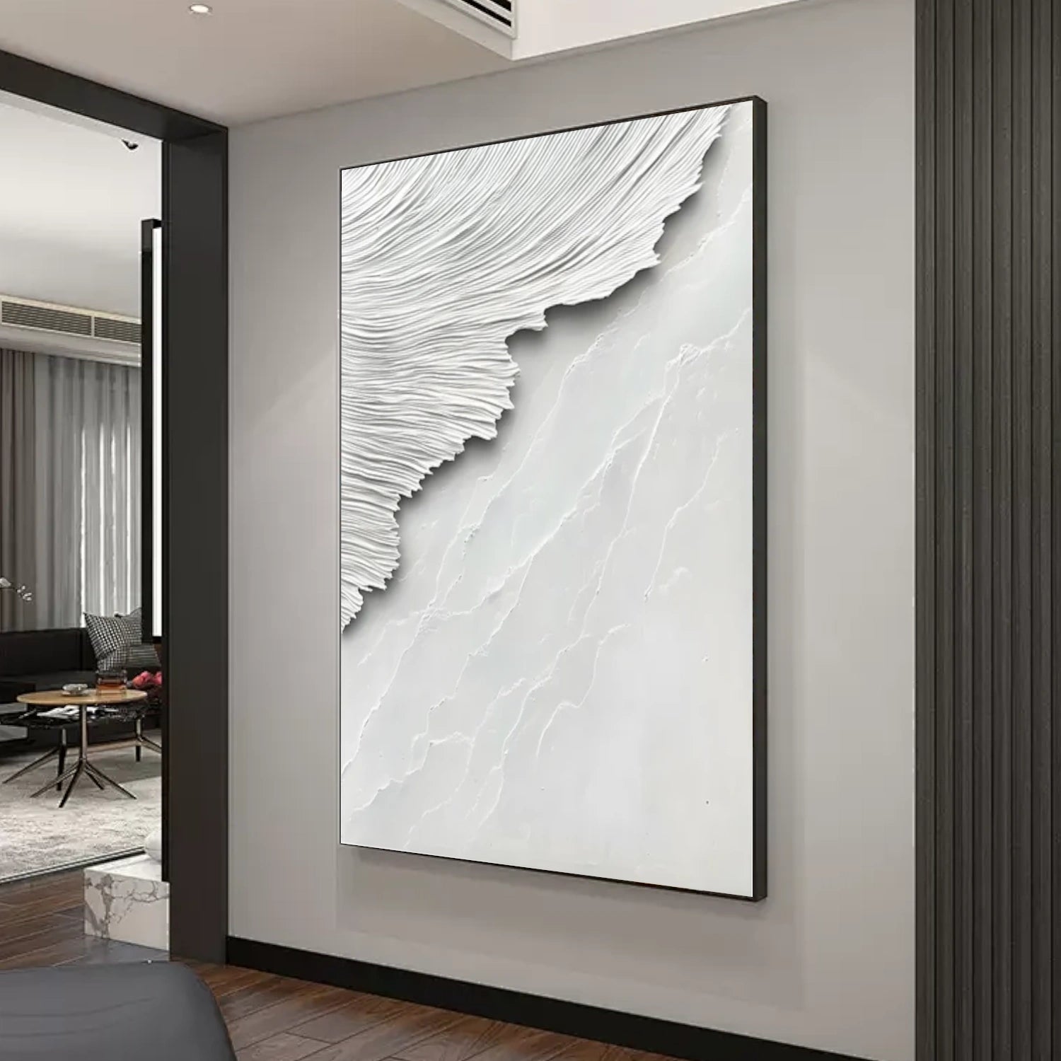 White Minimalist Textured Canvas Art #MM268