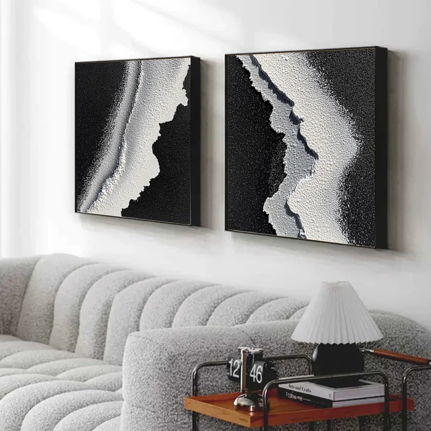 Black and White Minimalist Textured Canvas Art Set of 2 #MZ118