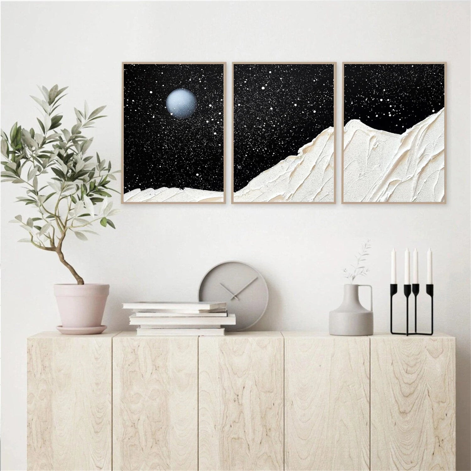 Black and White Minimalist Textured Canvas Art Set of 3 #MM269