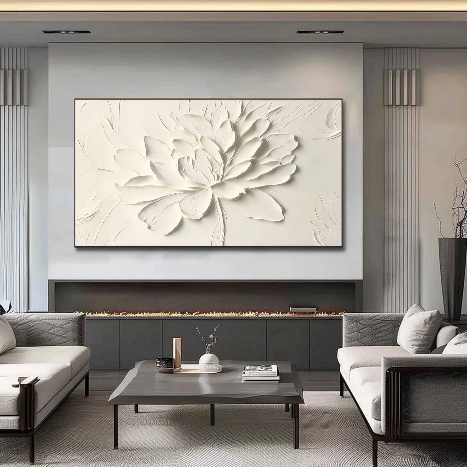 White Flower & Tree Abstract Textured Wall Art #ML138