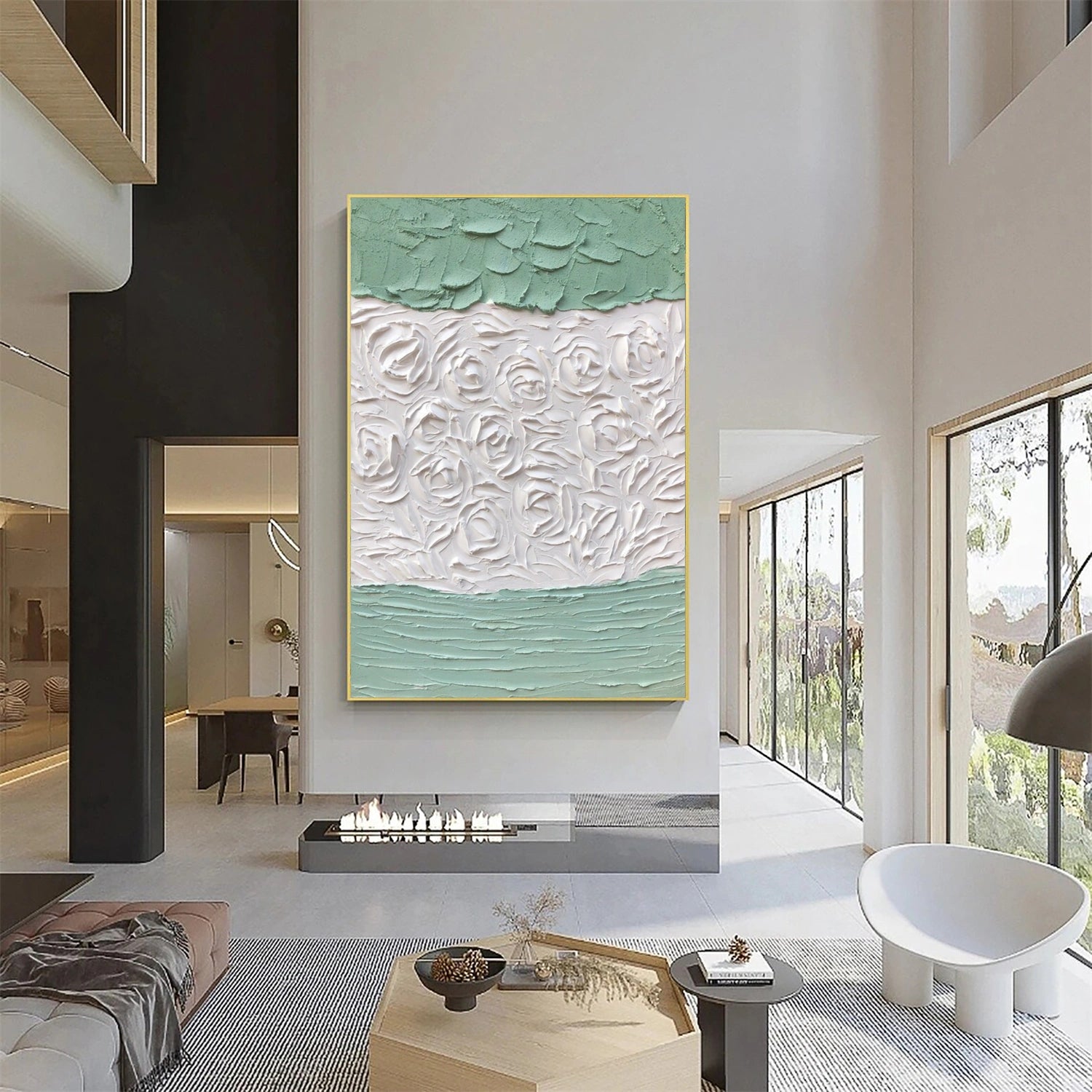 White and Green Minimalistic Textured Art #MM229