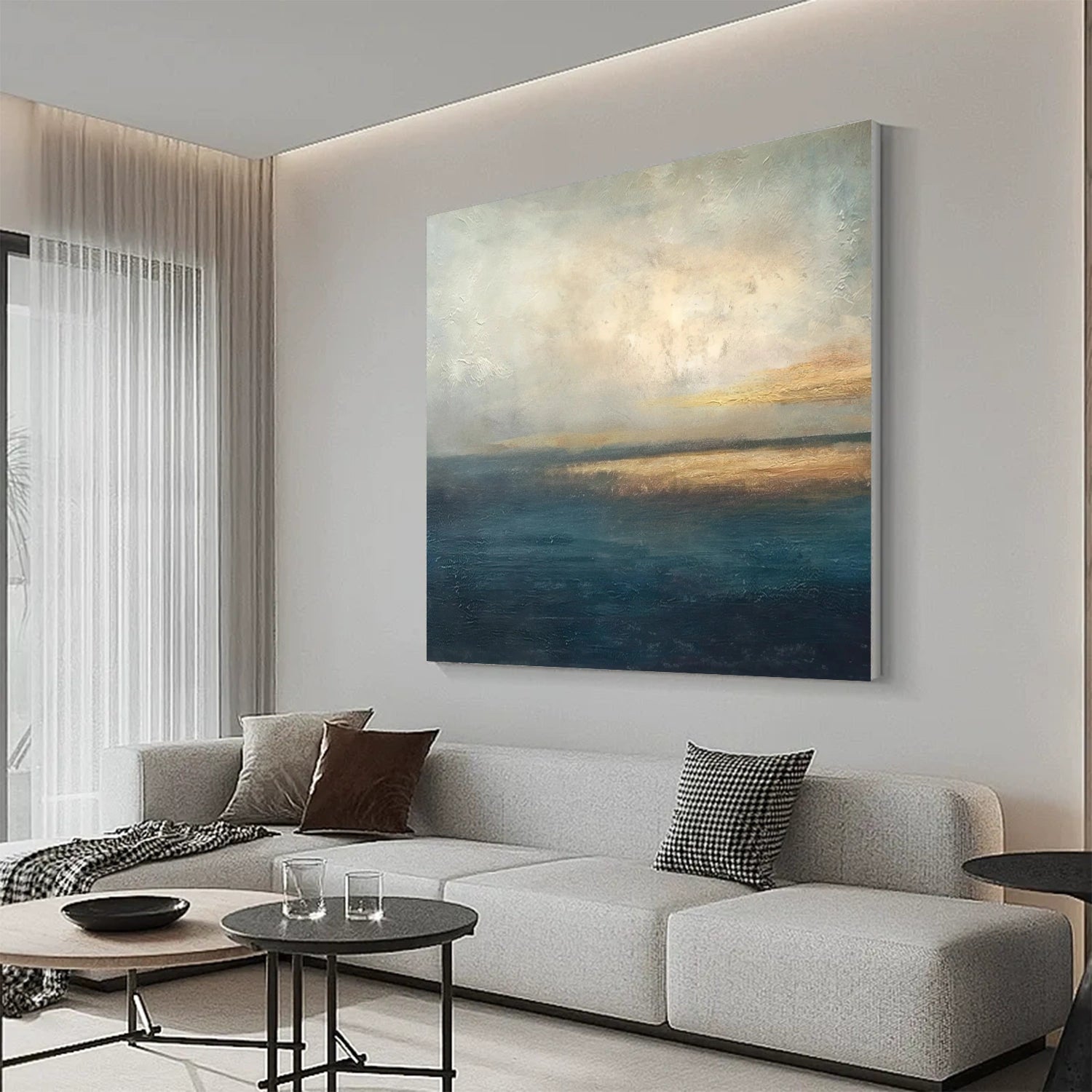 Blue and Gold Abstract Canvas Art #WS904