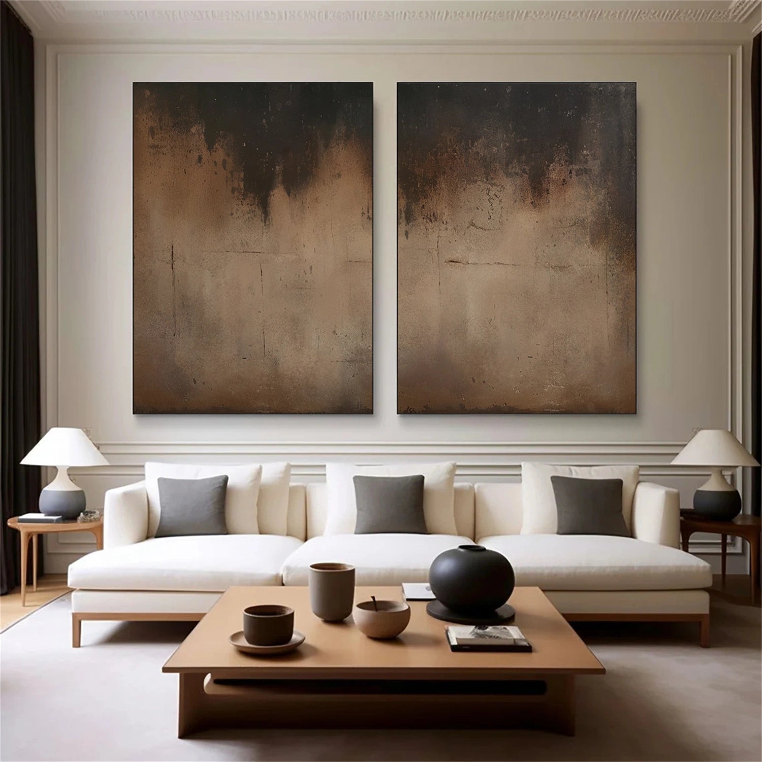 Beige and Brown Abstract Tranquility Set of 2 #WS524