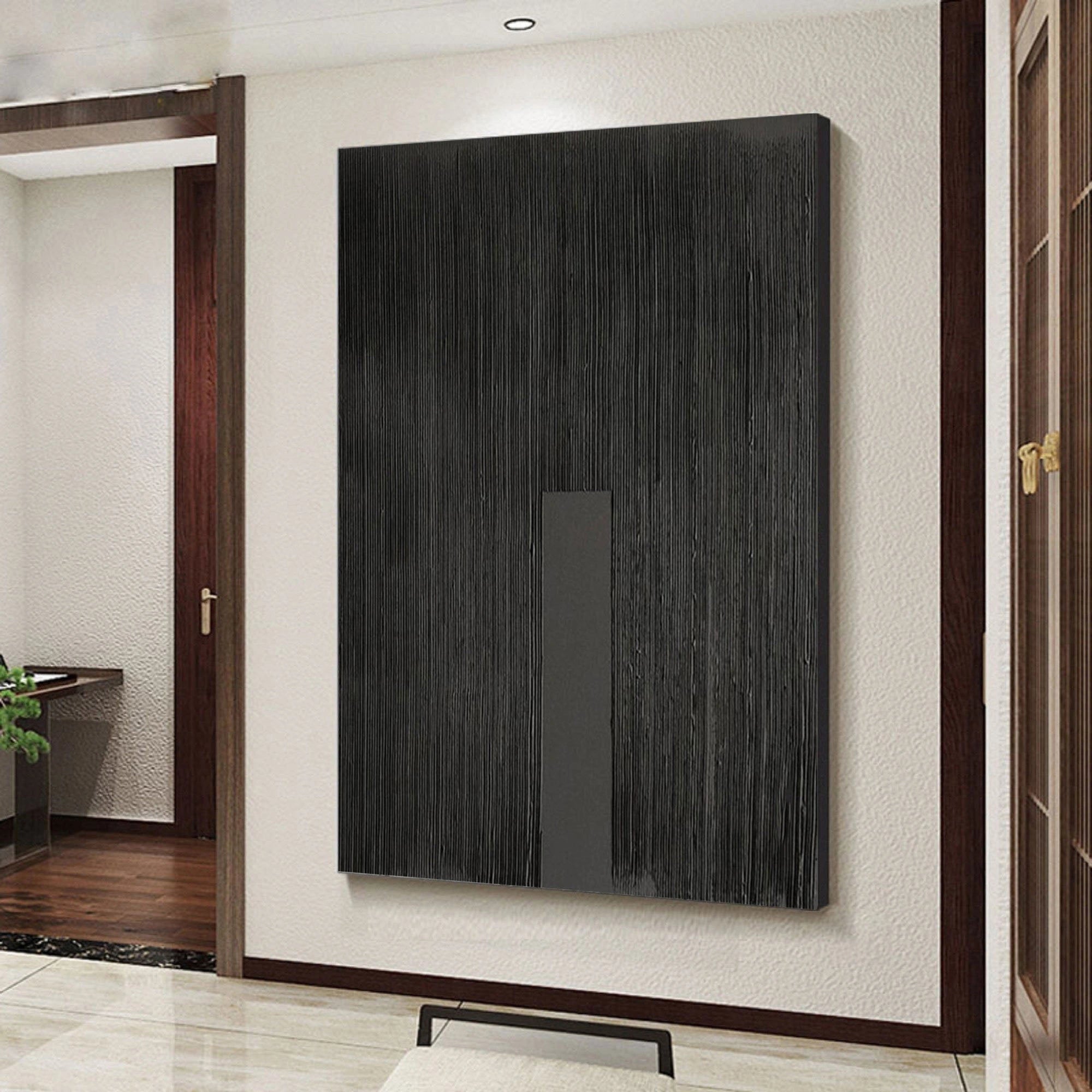 Black Textured Minimalist Zen Canvas Wall Artwork for Bedroom/Living Room