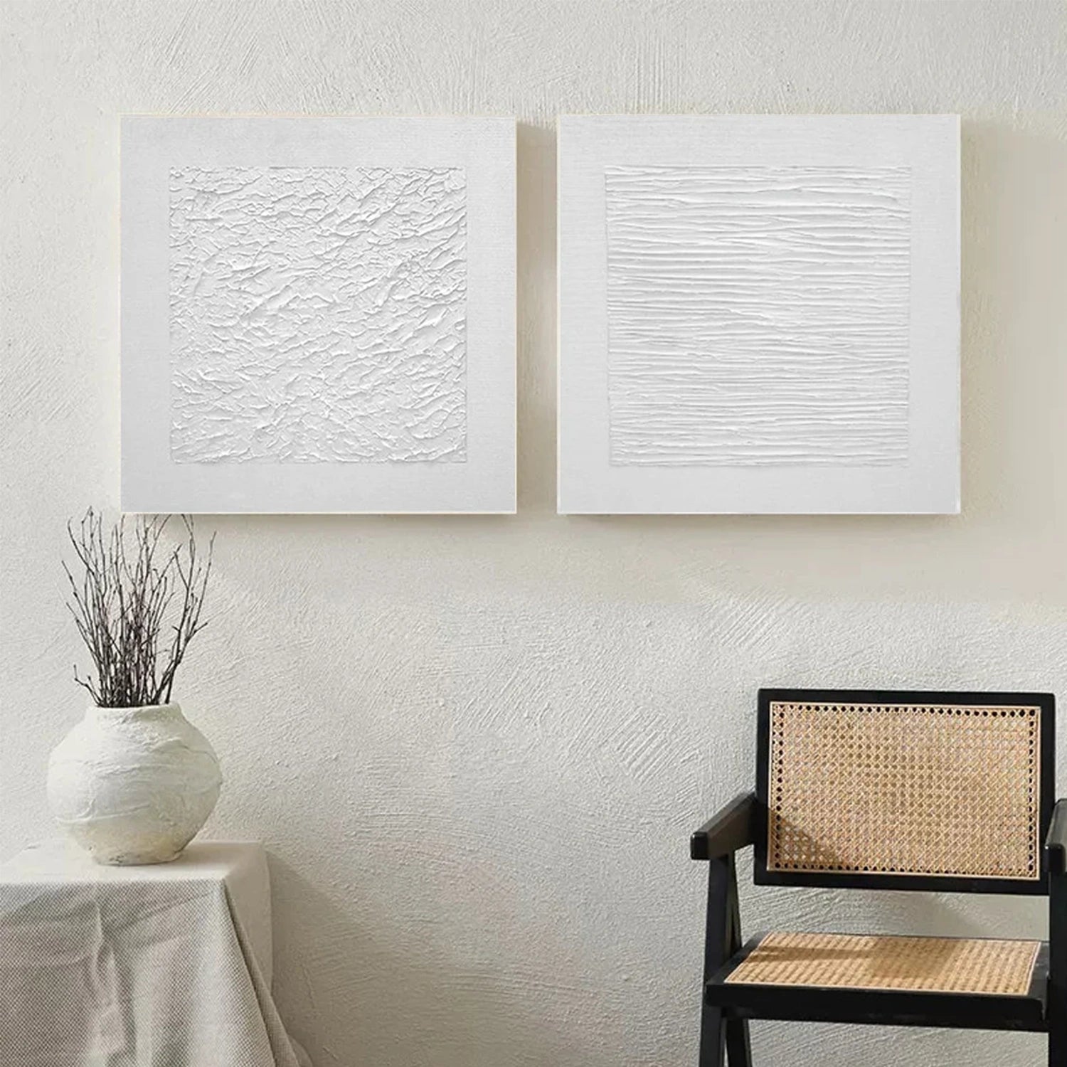 White Minimalist Textured Canvas Art Set of 2 #MZ106