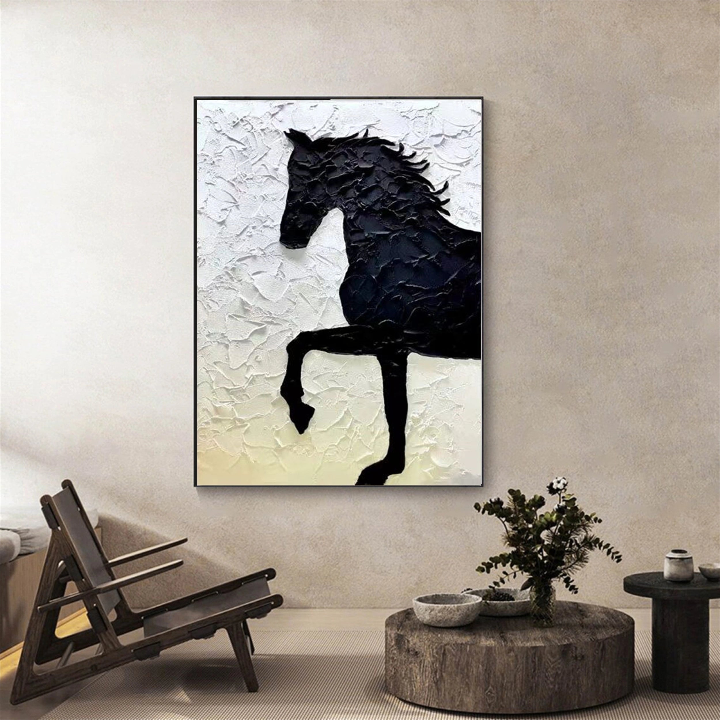 White And Black Horse Abstract Animal Wall Art #AL015
