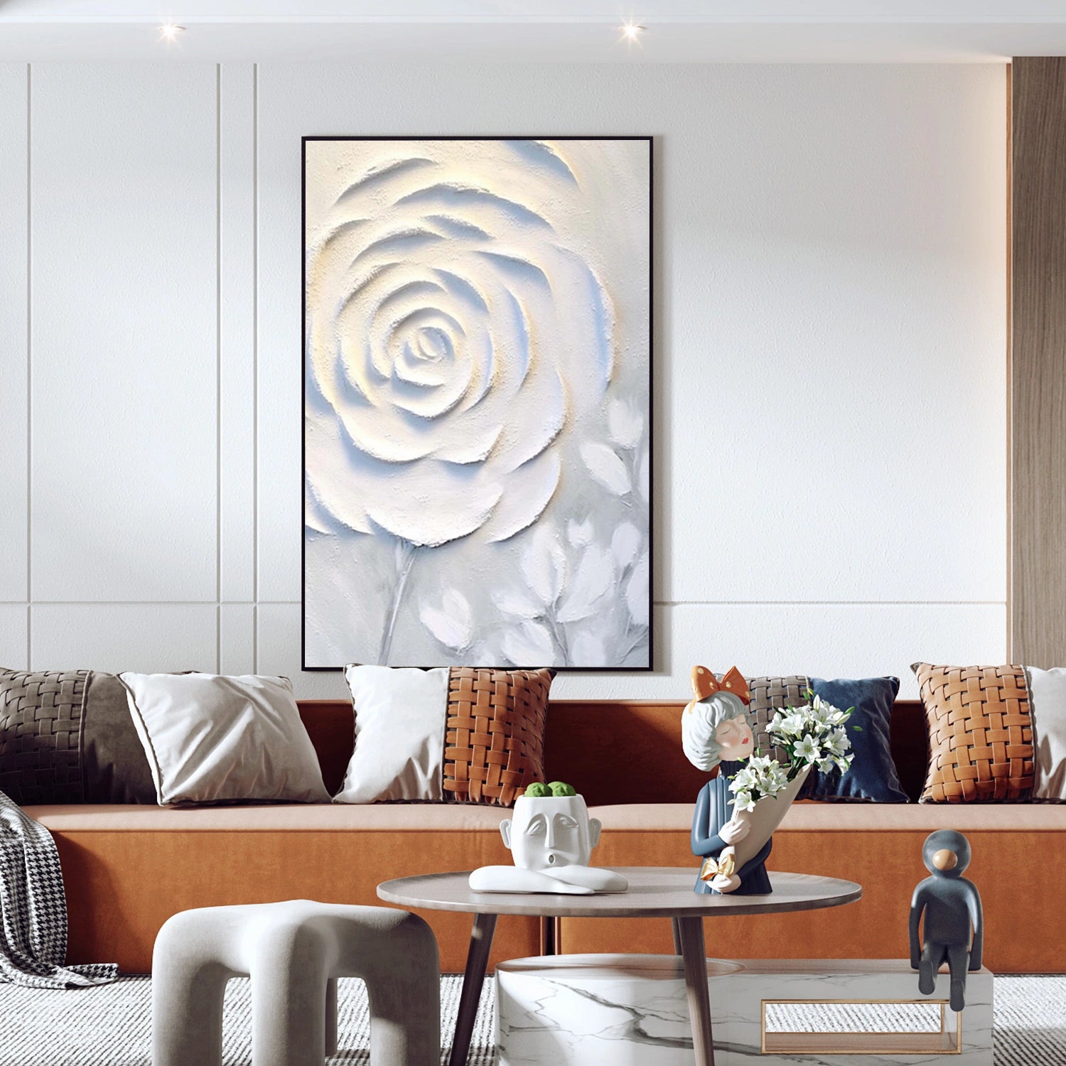 White Flower & Tree Abstract Textured Wall Art #ML139