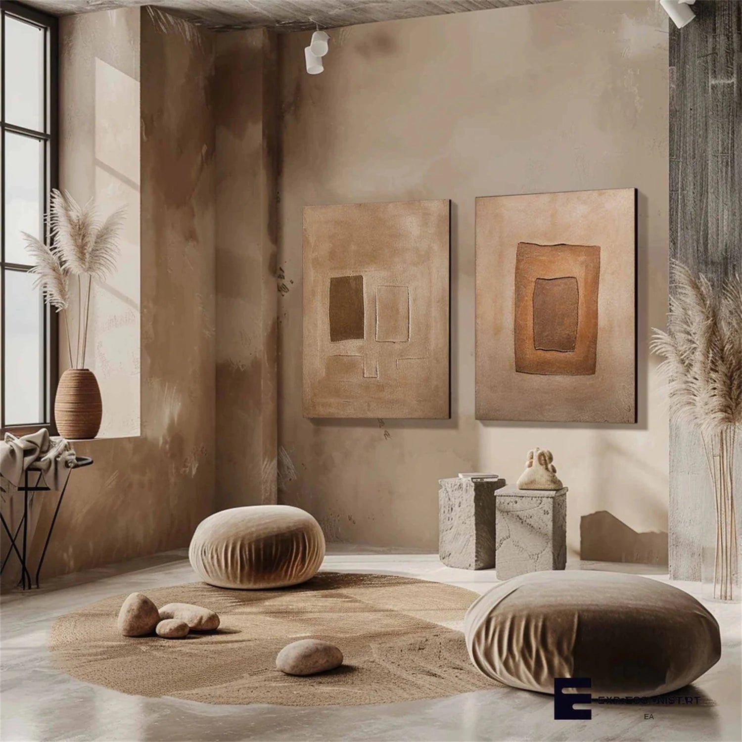 Minimalist Brown & Beige Art Set of 2 #MB018