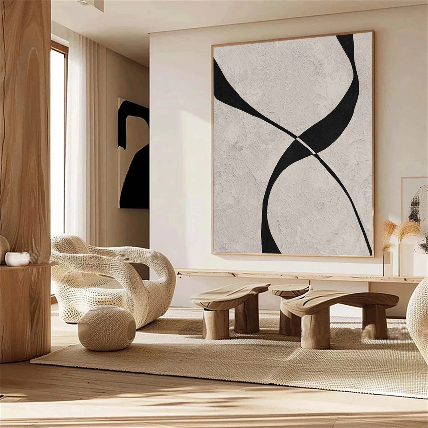 Beige & Black Abstract Textured Painting #WS478