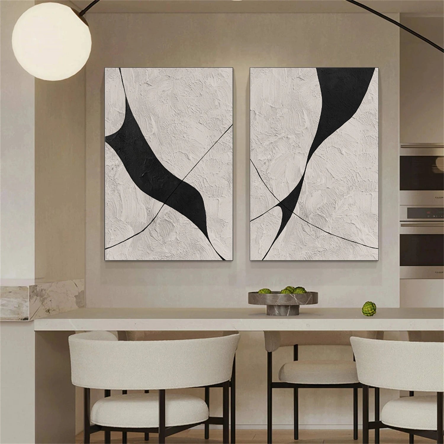 Beige & Black Abstract Textured Painting Set of 2 #WS462