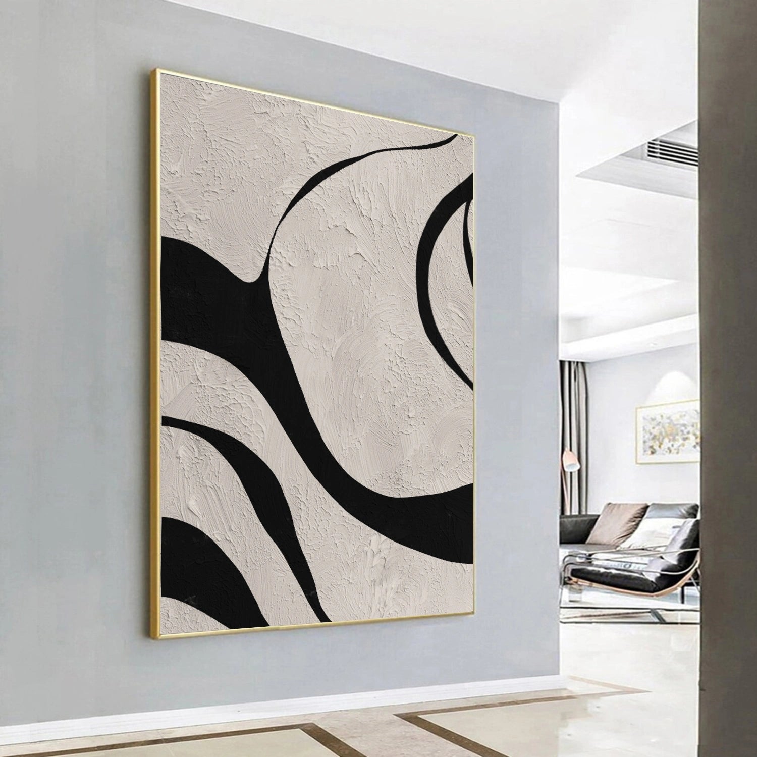 Beige & Black Abstract Textured Painting #WS456