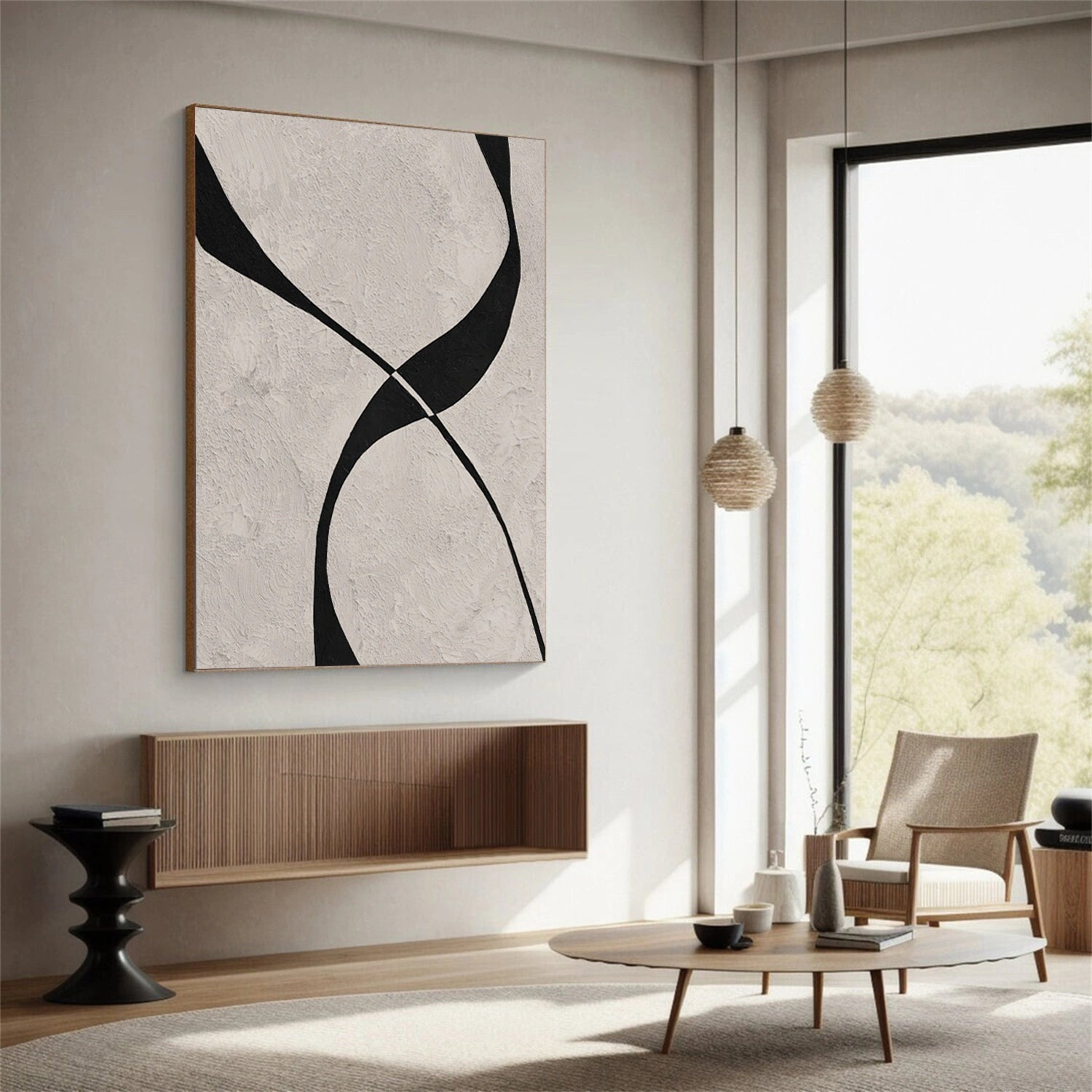 Beige & Black Abstract Textured Painting #WS478
