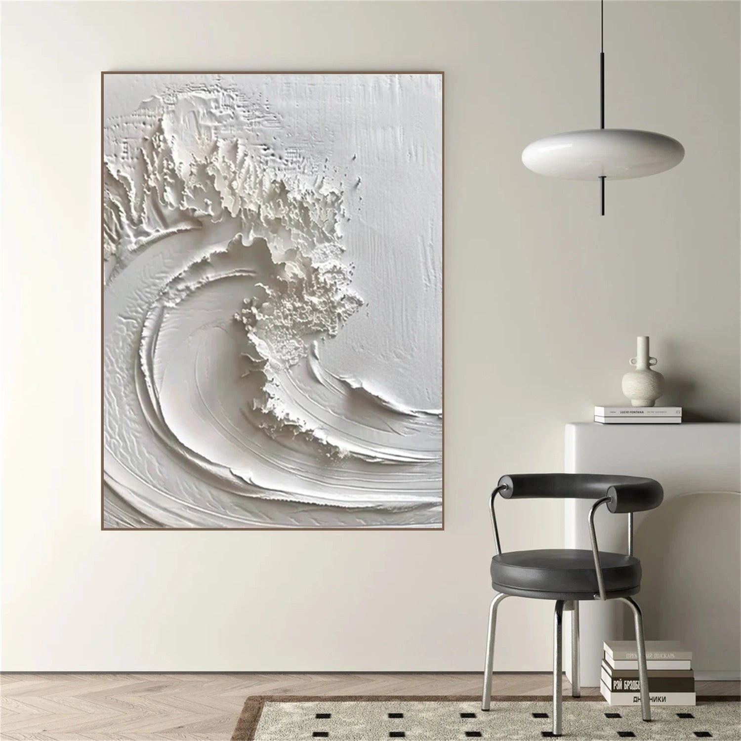 White Minimalist Ocean Textured Art #MS101