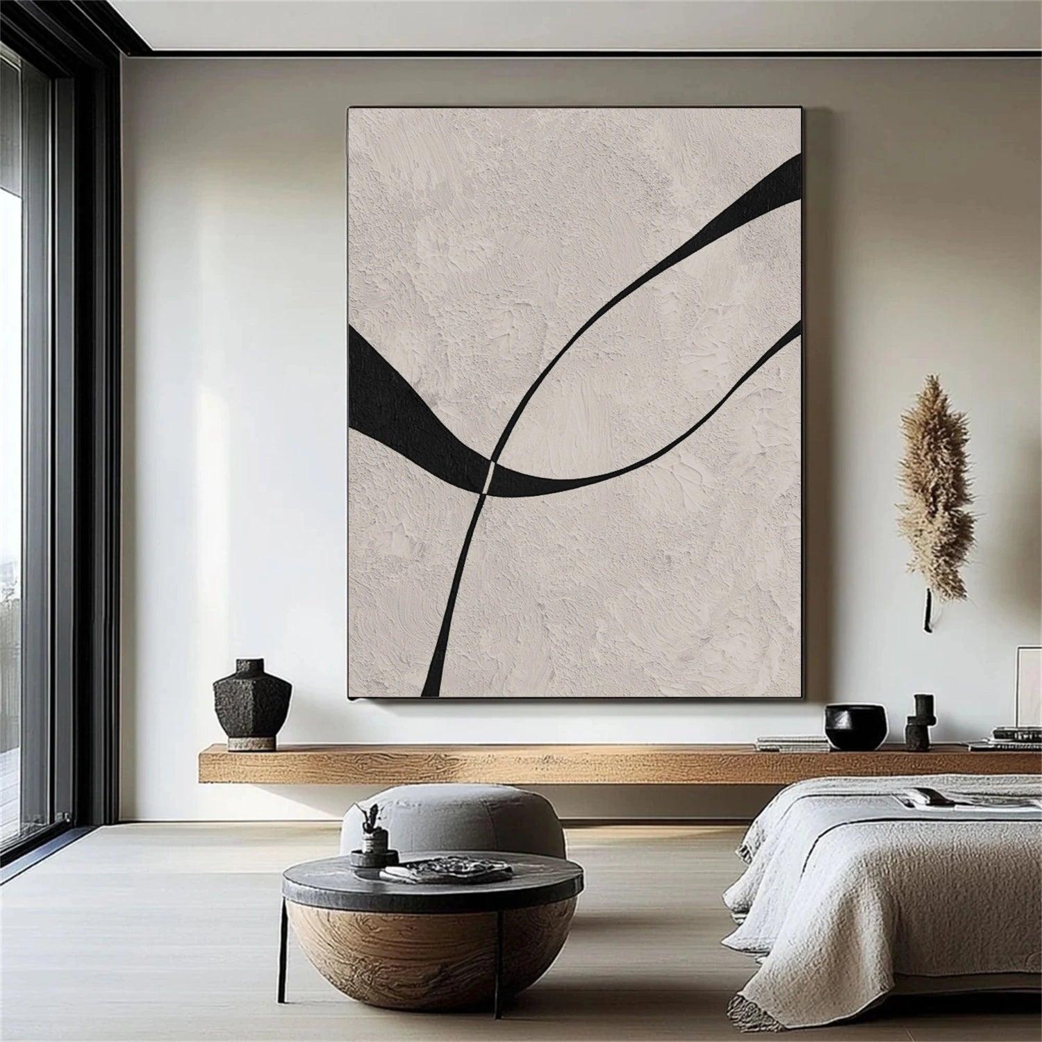 Beige & Black Abstract Textured Painting #WS479