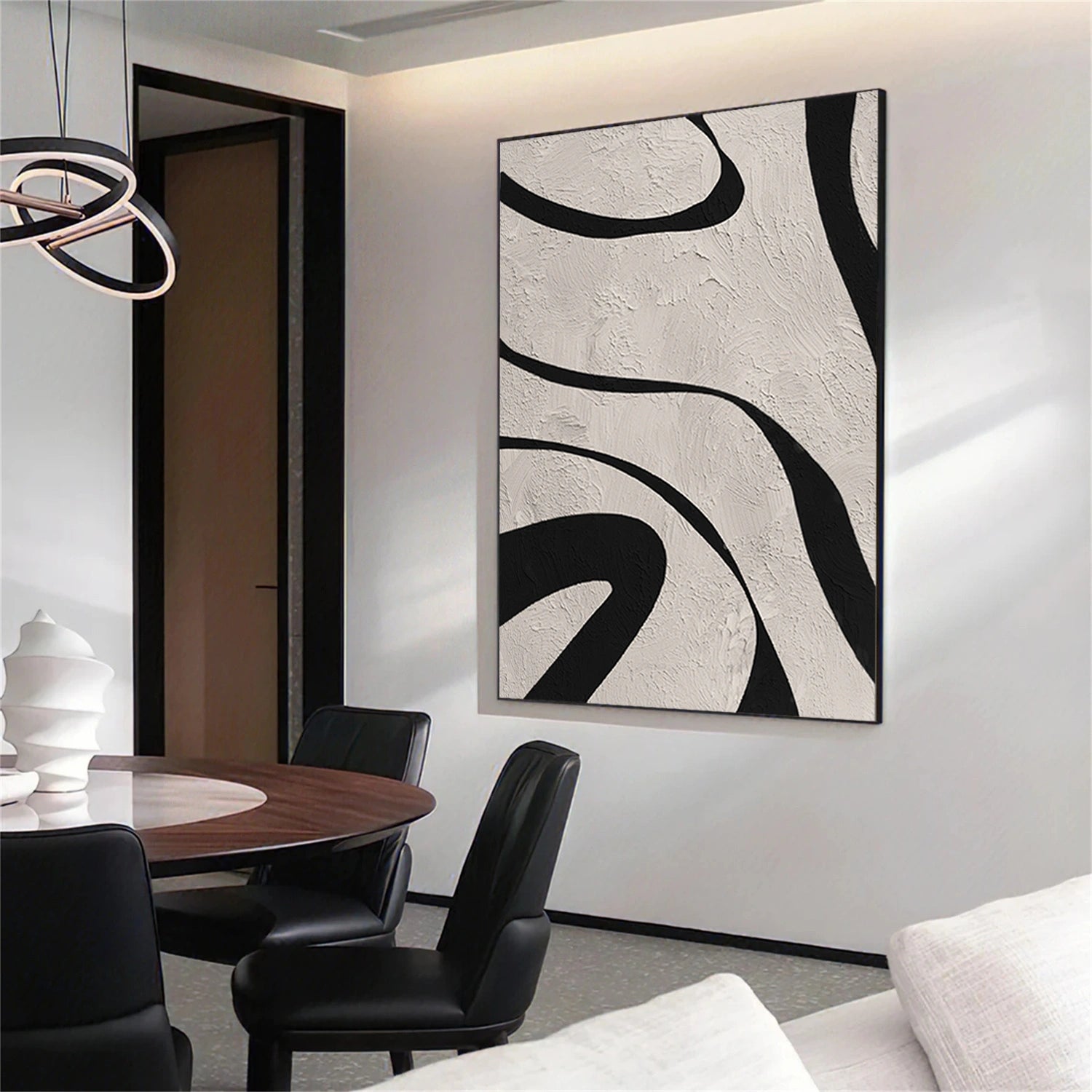 Beige & Black Abstract Textured Painting #WS477