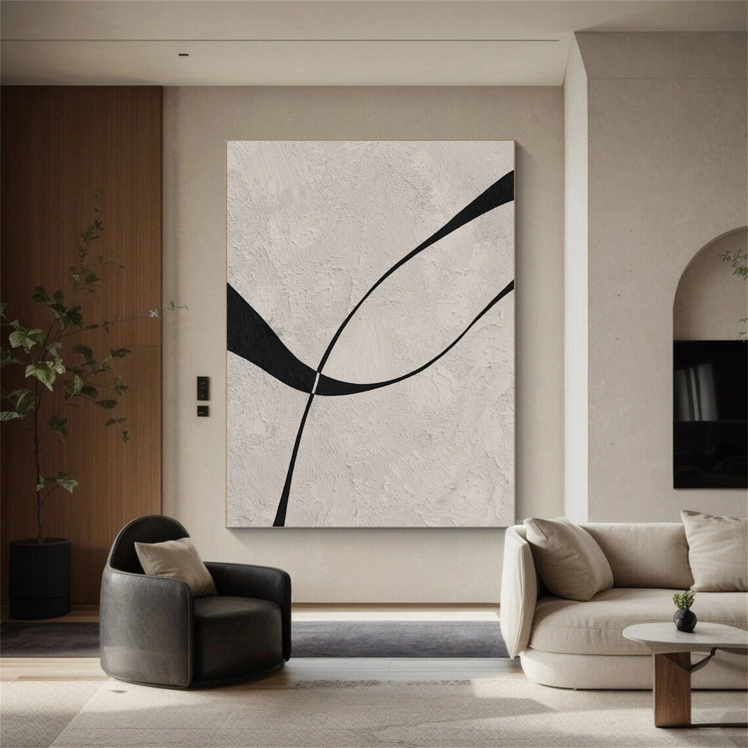 Beige & Black Abstract Textured Painting #WS479