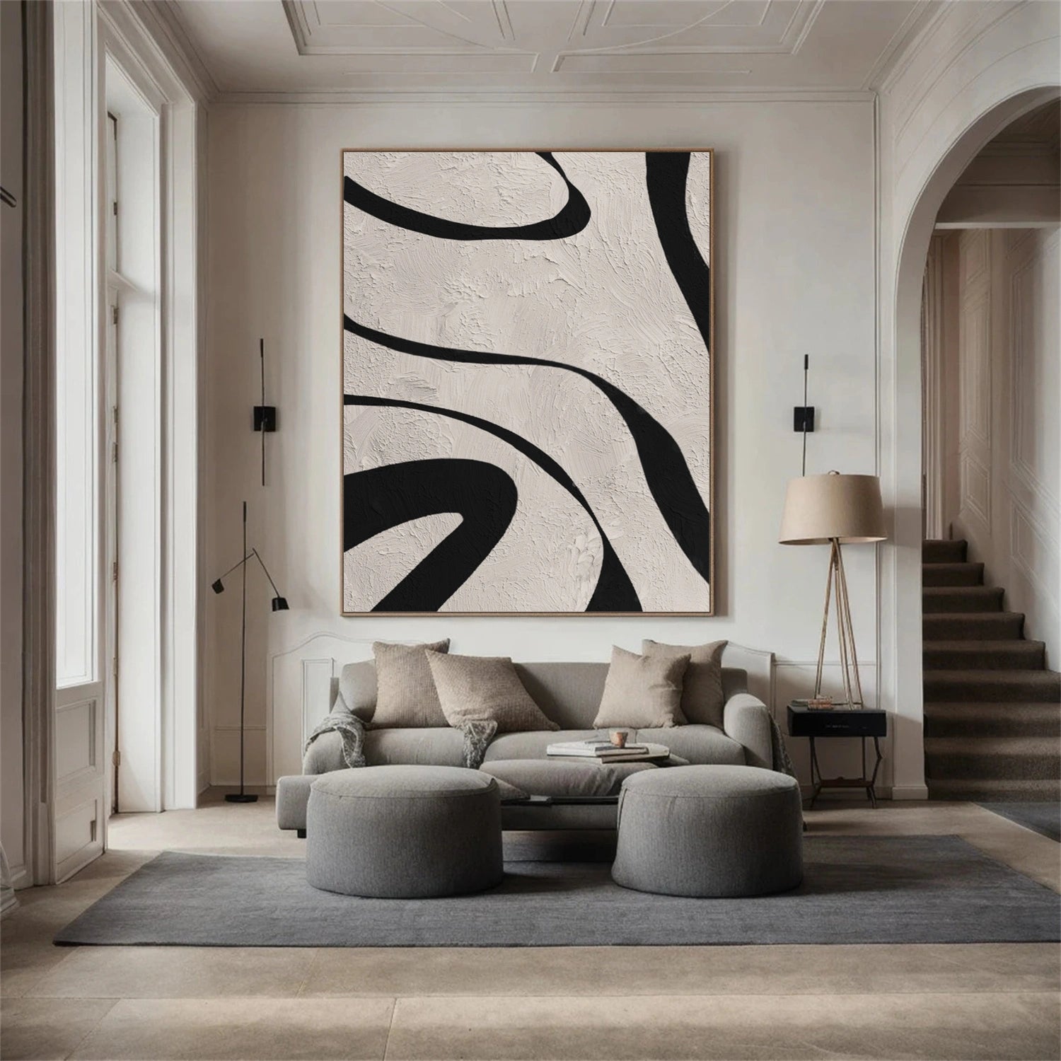 Beige & Black Abstract Textured Painting #WS477