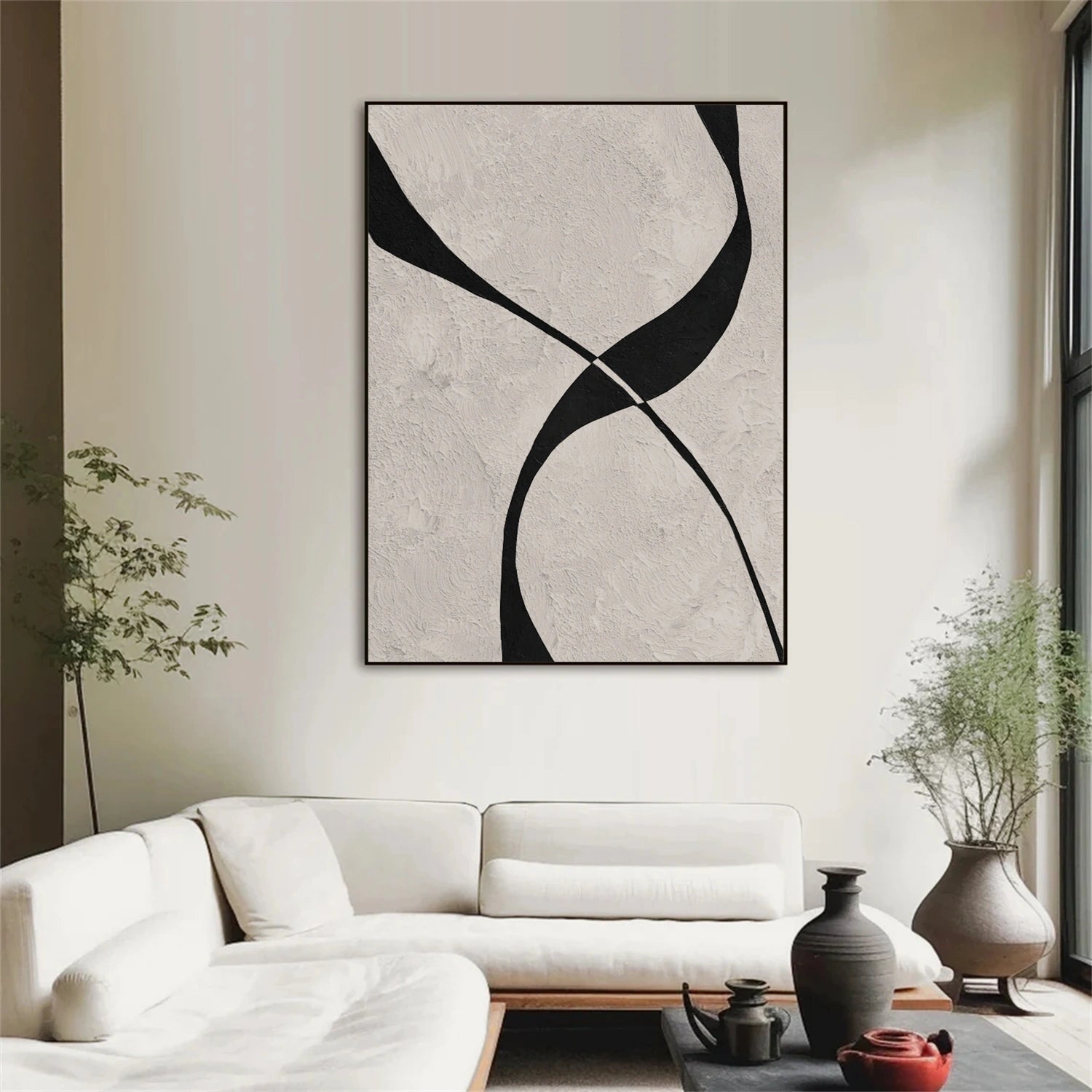 Beige & Black Abstract Textured Painting #WS478
