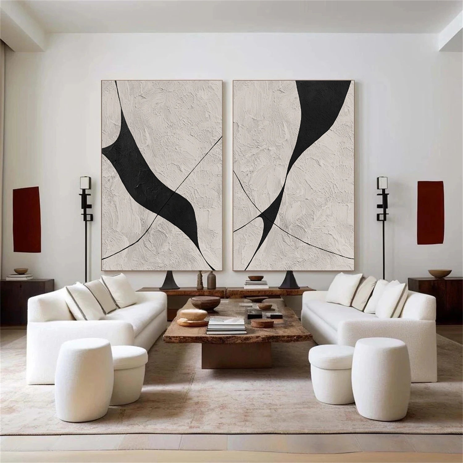 Beige & Black Abstract Textured Painting Set of 2 #WS462