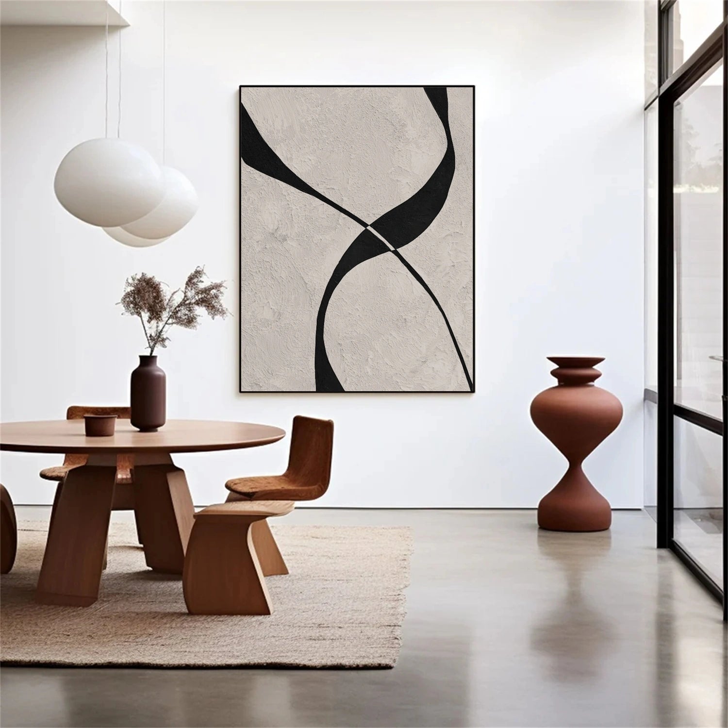 Beige & Black Abstract Textured Painting #WS478